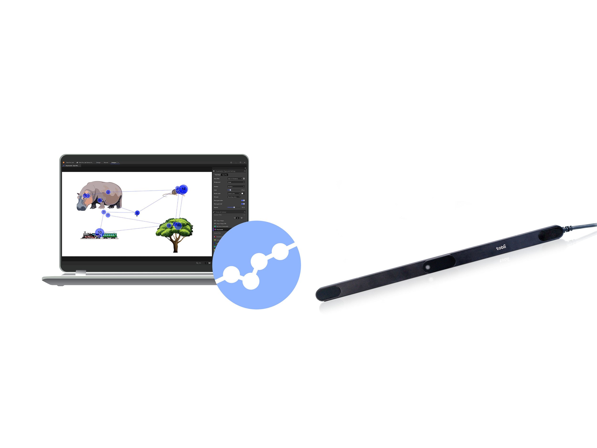 Tobii Pro Spark eye tracker integrated with Tobii Pro Lab software for screen-based gaze data collection and eye tracking analysis