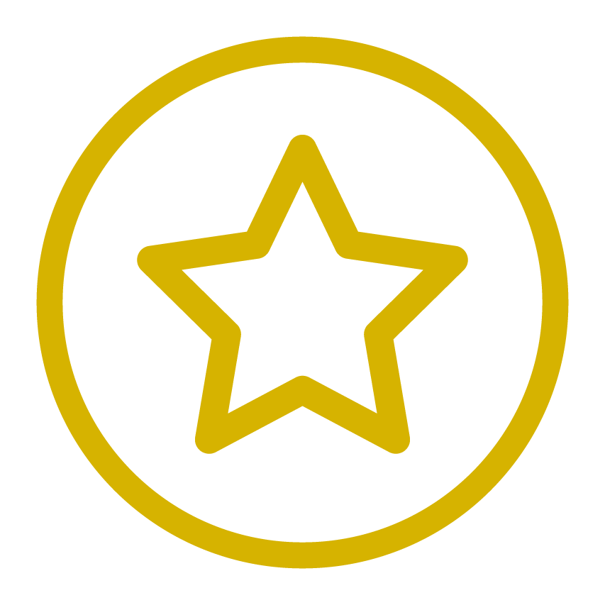 Gold star inside a gold circle on a black background