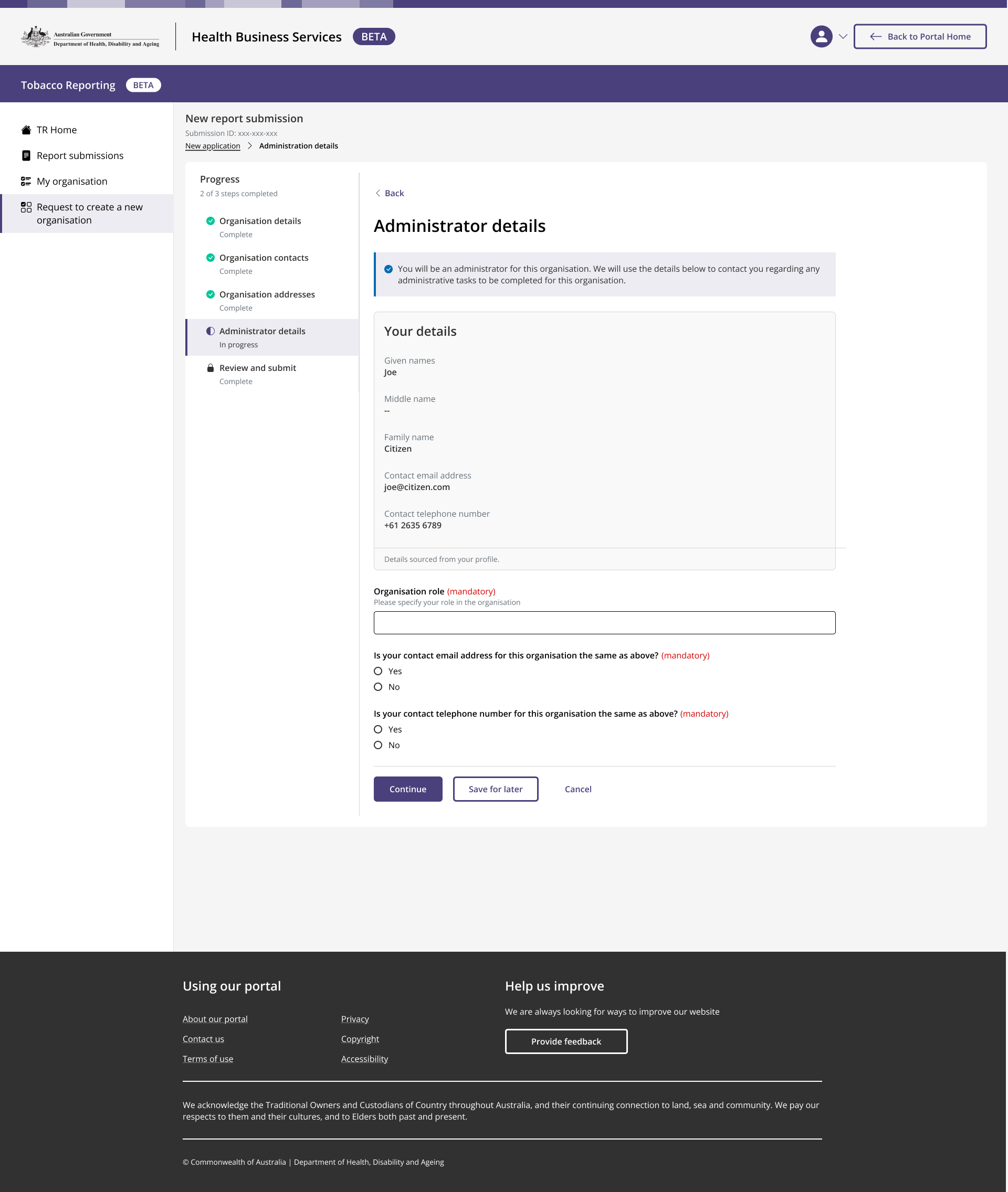 User works their way through multi-step form.