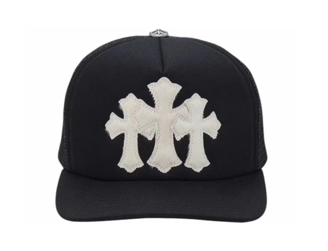 Chrome Hearts White Cemetery Cross CH Trucker Hat FUR