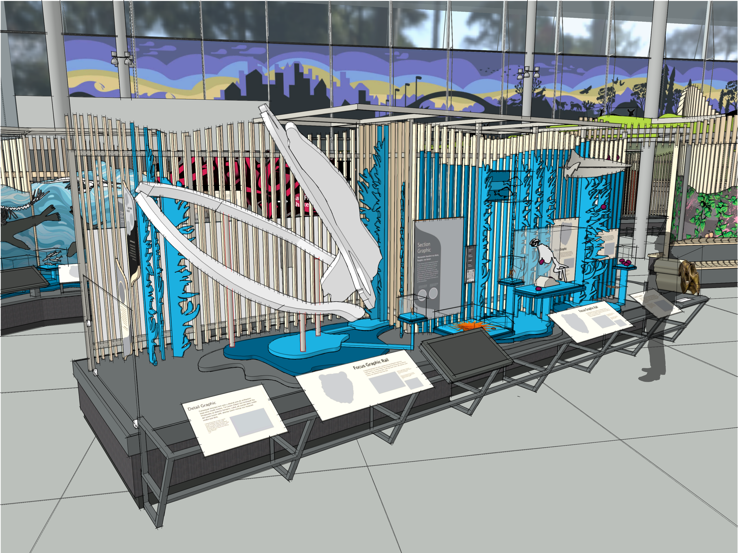 A Design Development model view for study and review. New contextual elements are composed around the existing whale skull.