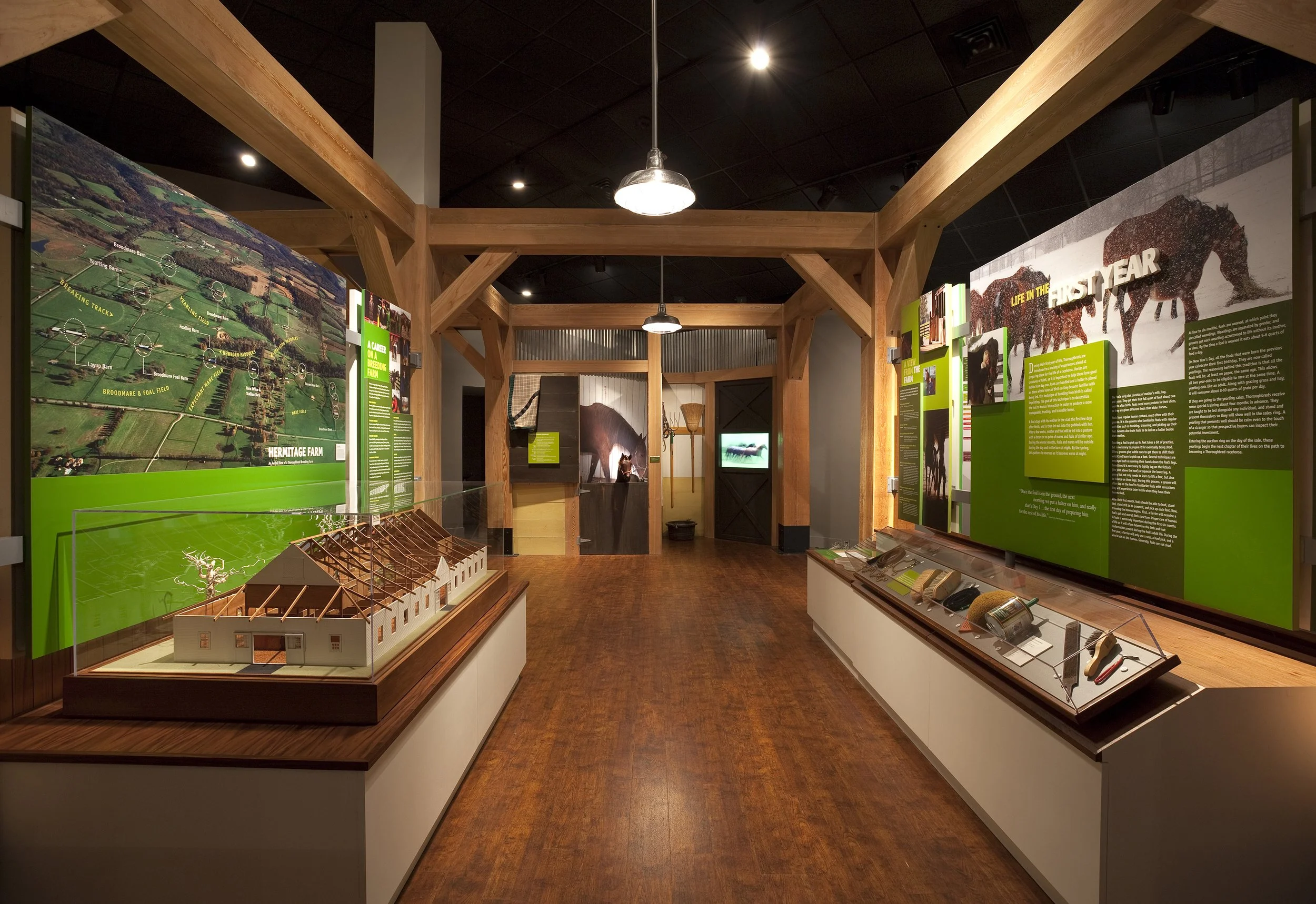 The second floor features the life of a thoroughbred and the individuals who contribute to the development of a racehorse.