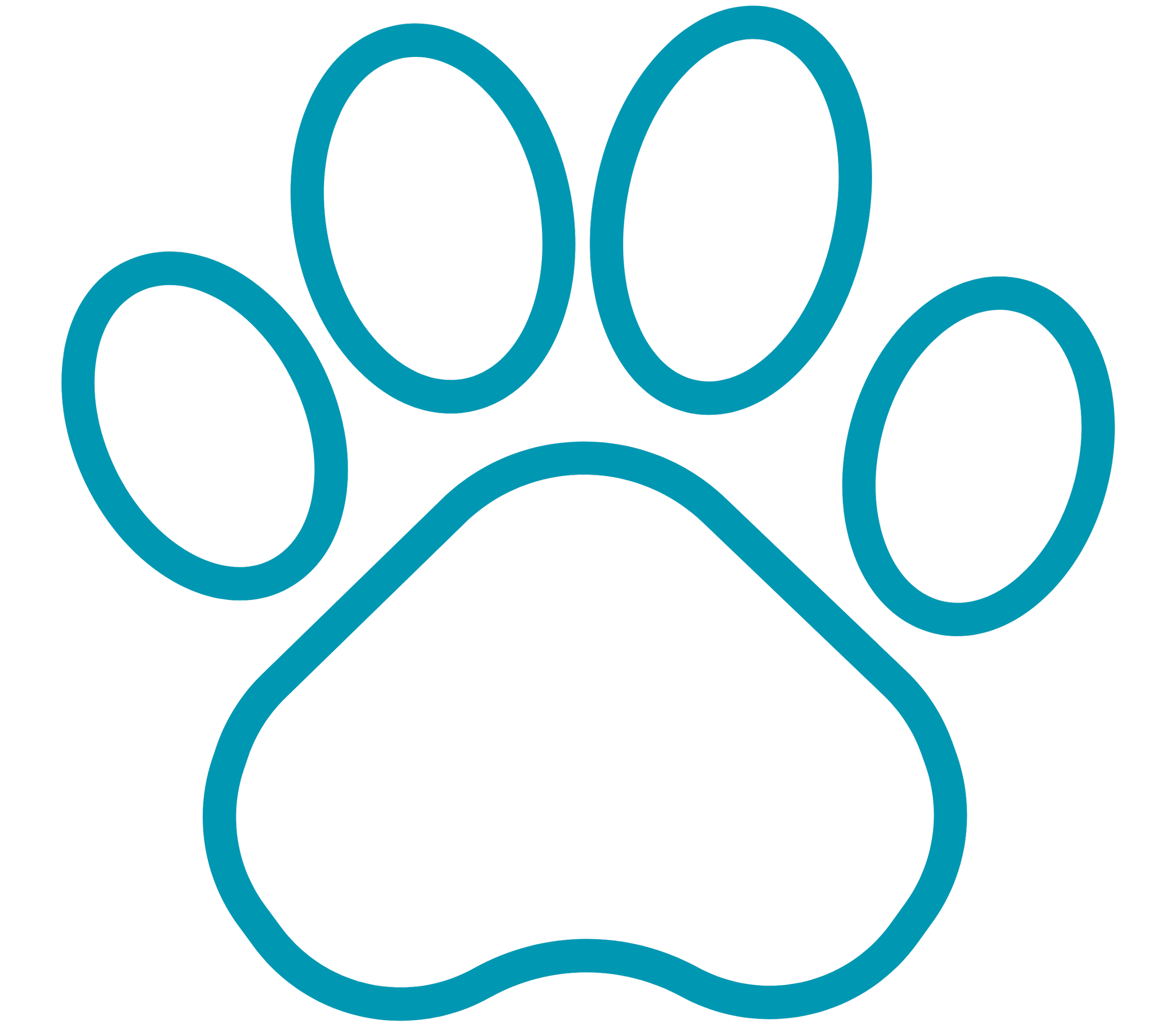 Blue paw print outline on a black background.