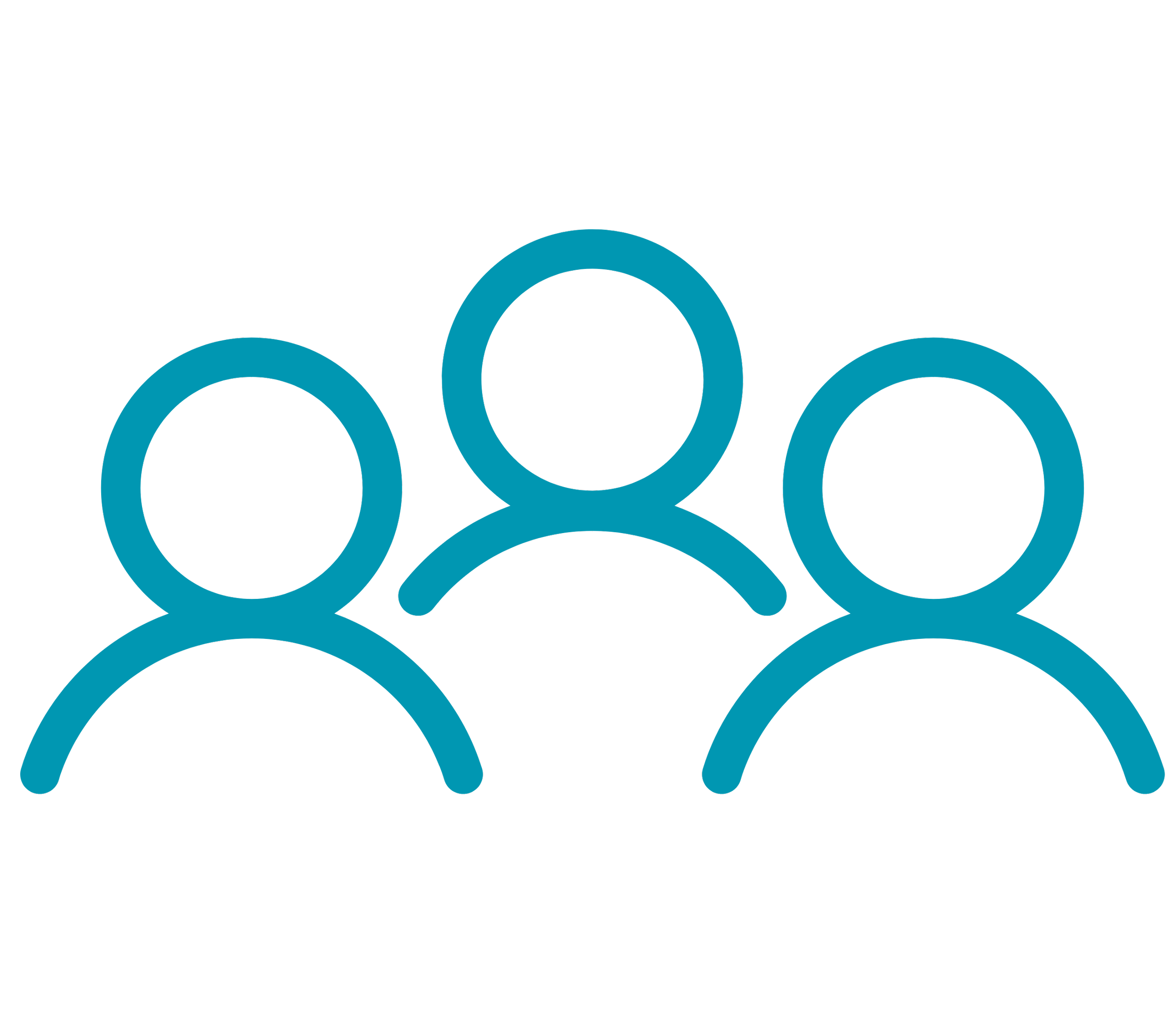 A black background with six blue interconnected circles forming a hexagon shape.