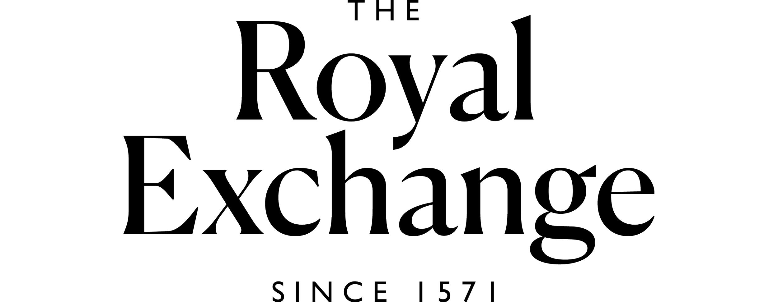 Text graphic reading 'The Royal Exchange Since 1571' with decorative font.