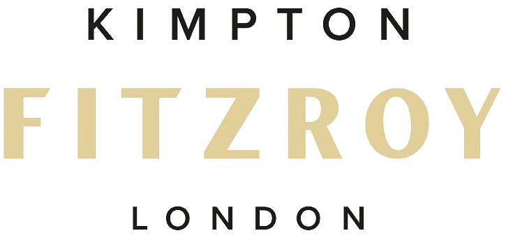 The logo features the names KIMPTON at the top, FITZROY in large bold letters in the middle, and LONDON at the bottom, all on a black background.