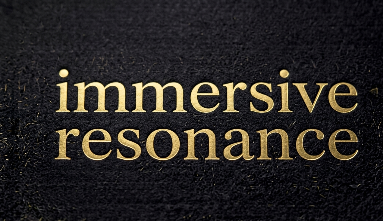 Der Schriftzug 'immersive resonance' auf einer schwarzen Oberfläche.