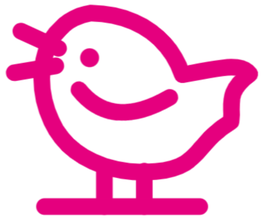 Singender Vogel in Pink. Wenn man ihn anklickt, beginnt ein entspannendes Vogelgezwitscher
