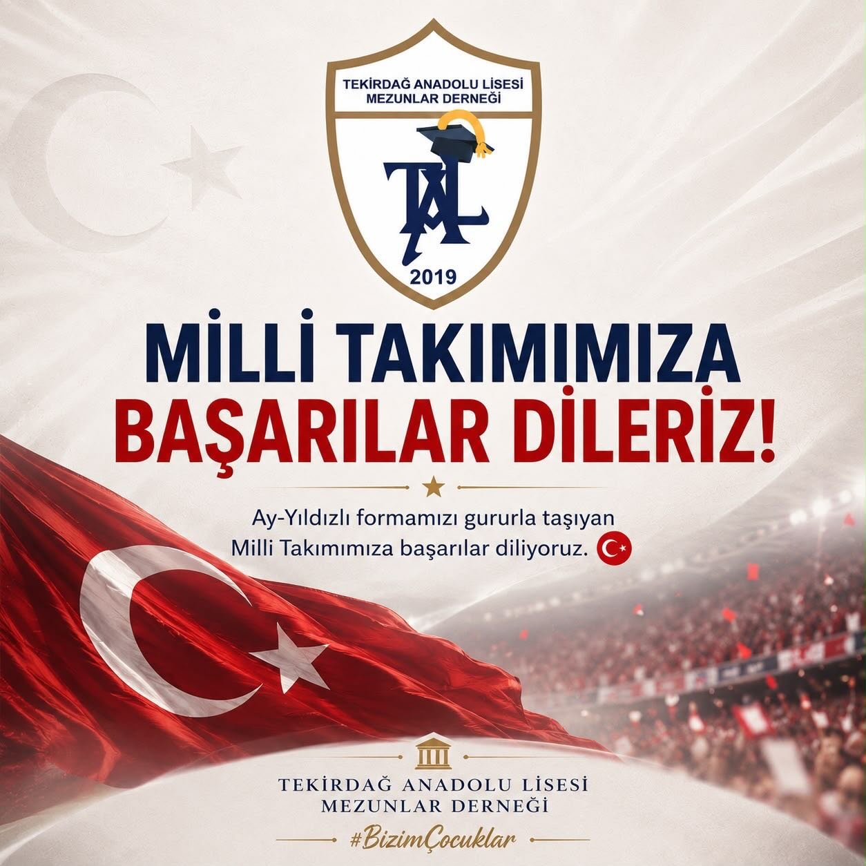 D&uuml;nya Kupası yolunda A Milli Futbol Takımımıza y&uuml;rekten başarılar dileriz. Kalbimiz sizinle Bizim &Ccedil;ocuklar! 🇹🇷 

#TekirdağAnadoluLisesi #TAL #D&uuml;nyaKupası #WorldCup #Bizim&Ccedil;ocuklar