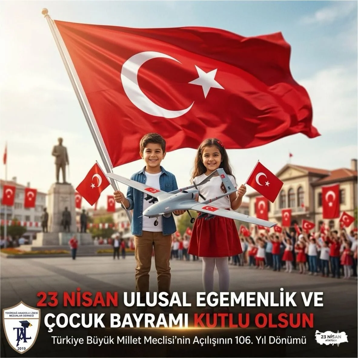 T&uuml;rkiye B&uuml;y&uuml;k Millet Meclisi&rsquo;nin a&ccedil;ılışının 106. yıl d&ouml;n&uuml;m&uuml;nde, Gazi Mustafa Kemal Atat&uuml;rk&rsquo;&uuml;n t&uuml;m d&uuml;nya &ccedil;ocuklarına armağan ettiği 23 Nisan Ulusal Egemenlik ve &Ccedil;ocuk B