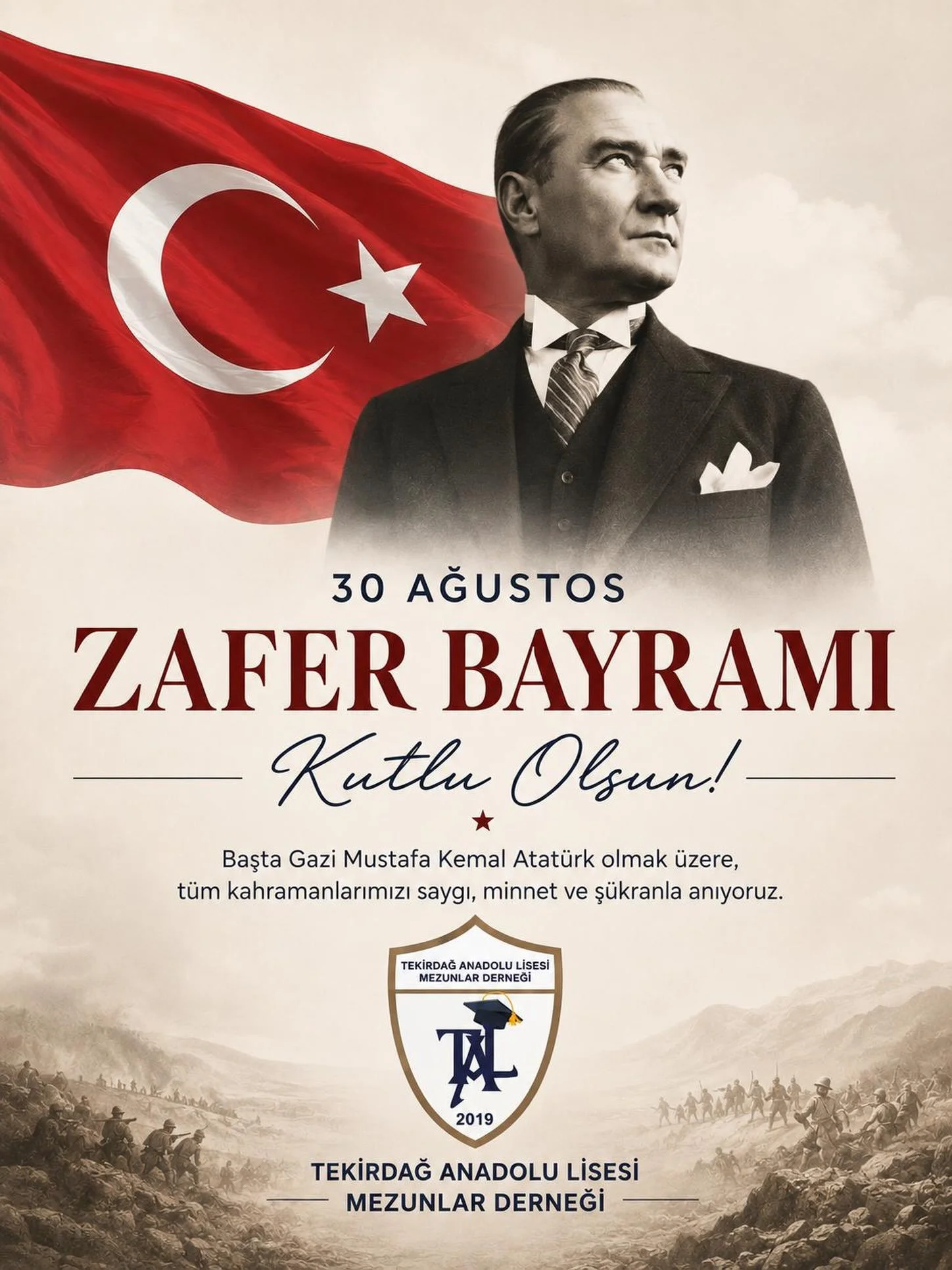 Başta Gazi Mustafa Kemal Atat&uuml;rk olmak &uuml;zere, t&uuml;m kahramanlarımızı saygı, minnet ve ş&uuml;kranla anıyoruz&hellip;

#TekirdağAnadoluLisesi #Tekirdağ #TAL #30Ağustos #ZaferBayramı