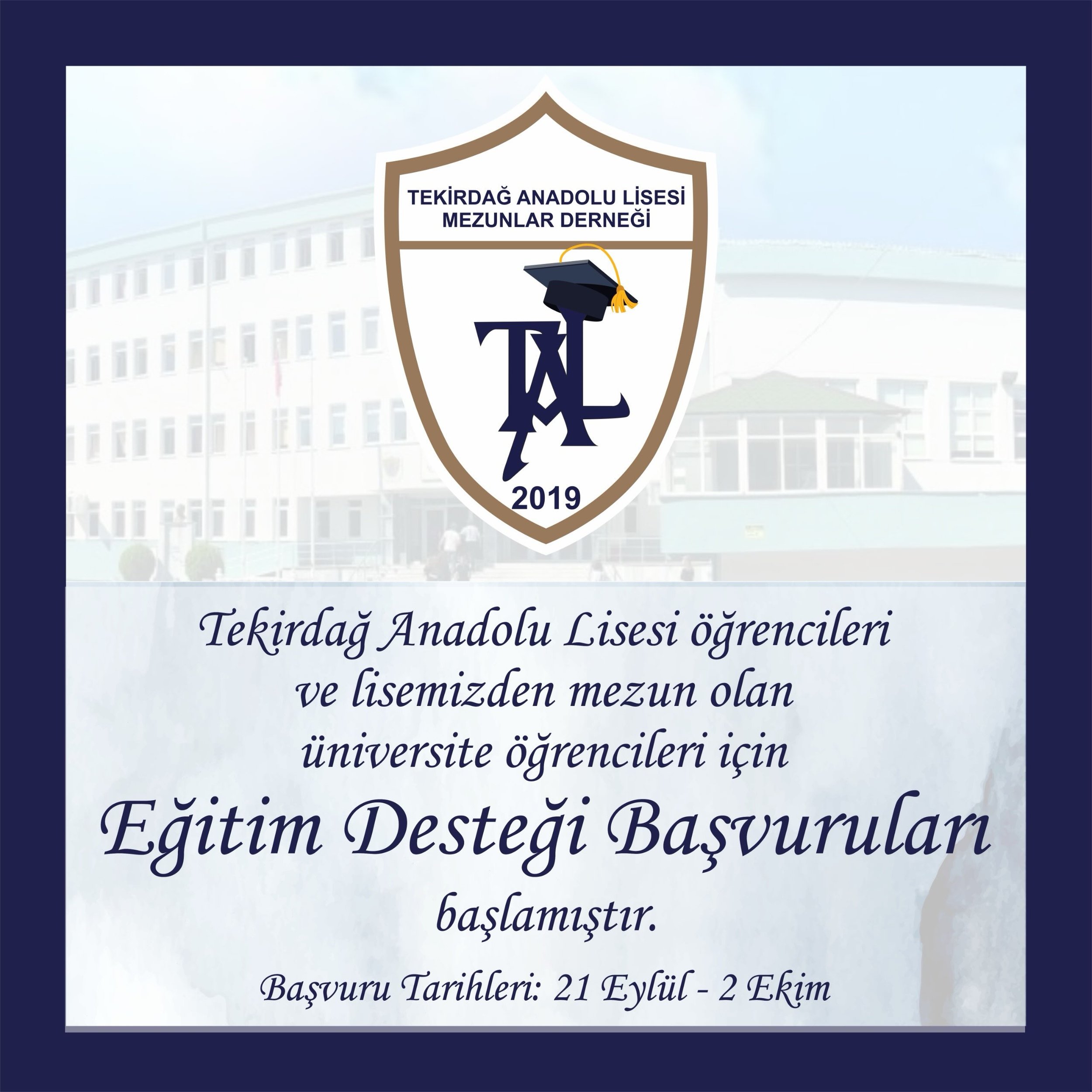 ⭐ Eğitim Desteği Başvuruları Başladı!

TAL Mezunlar Derneği olarak, &ouml;ğrencilerimizin eğitim hayatına katkı sunmaya devam ediyoruz.
Lise ve &uuml;niversite &ouml;ğrencileri i&ccedil;in ayrı başvuru formlarımız hazırlandı.

📅 Başvuru Tarihleri: 2