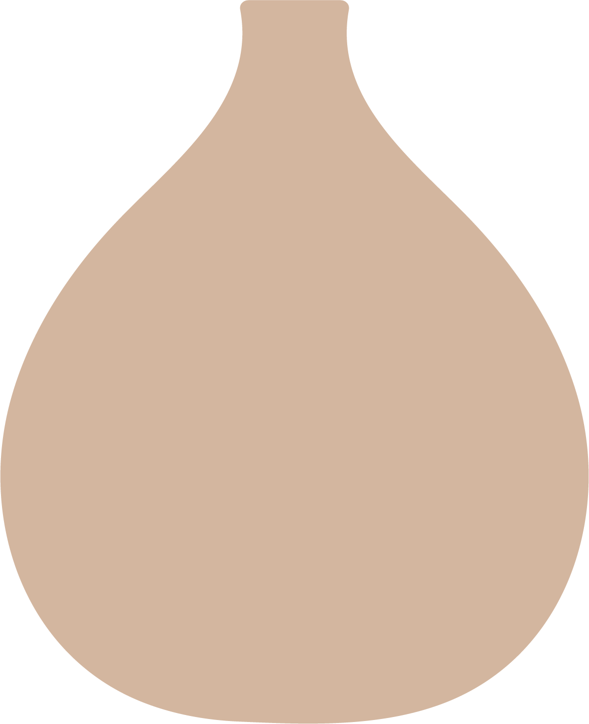 Illustration minimaliste d'une forme géométrique beige, ressemblant à une goutte ou un œuf, avec des contours noirs sur fond blanc.