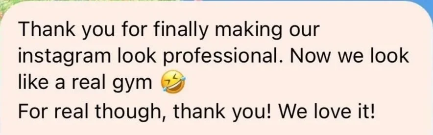Screenshot of a humorous message about improving Instagram appearance, mentioning a gym, with a laughing emoji.