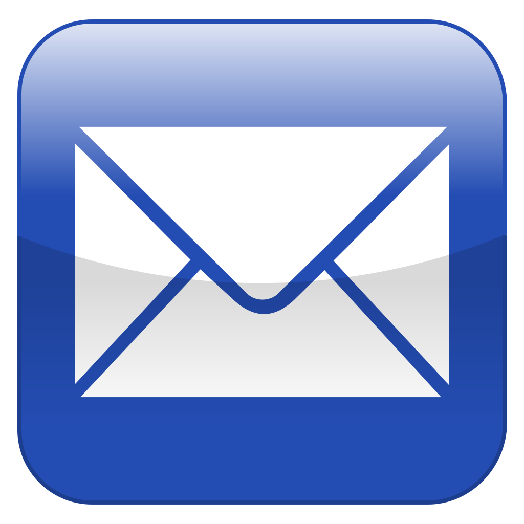 Icon of a blue square app button with a white envelope symbol representing email or messaging.