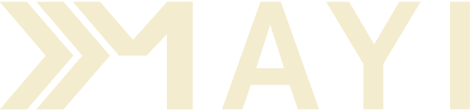 The word 'MAY' with large letters and decorative arrows pointing to the left.