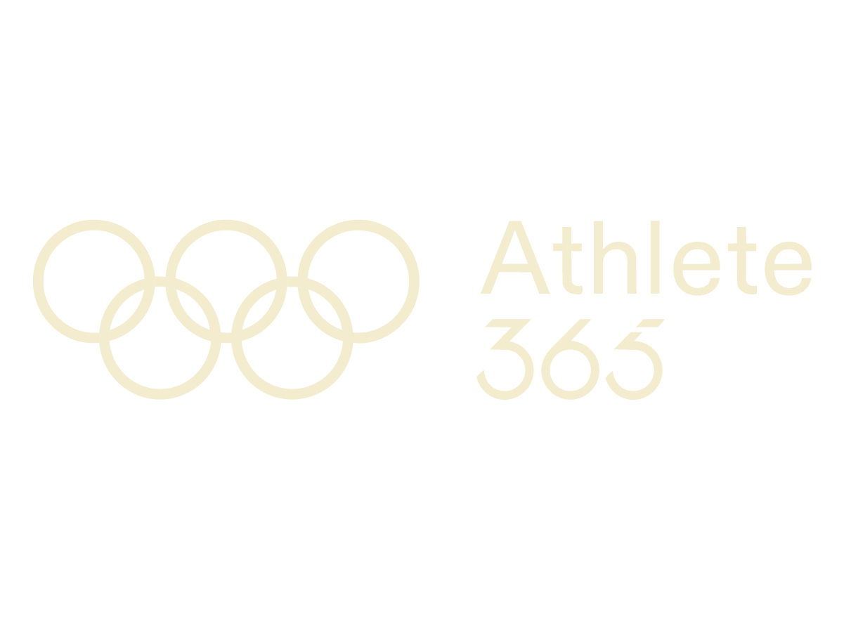 Olympic rings logo with the words "Athlete 365" beside it on a black background.