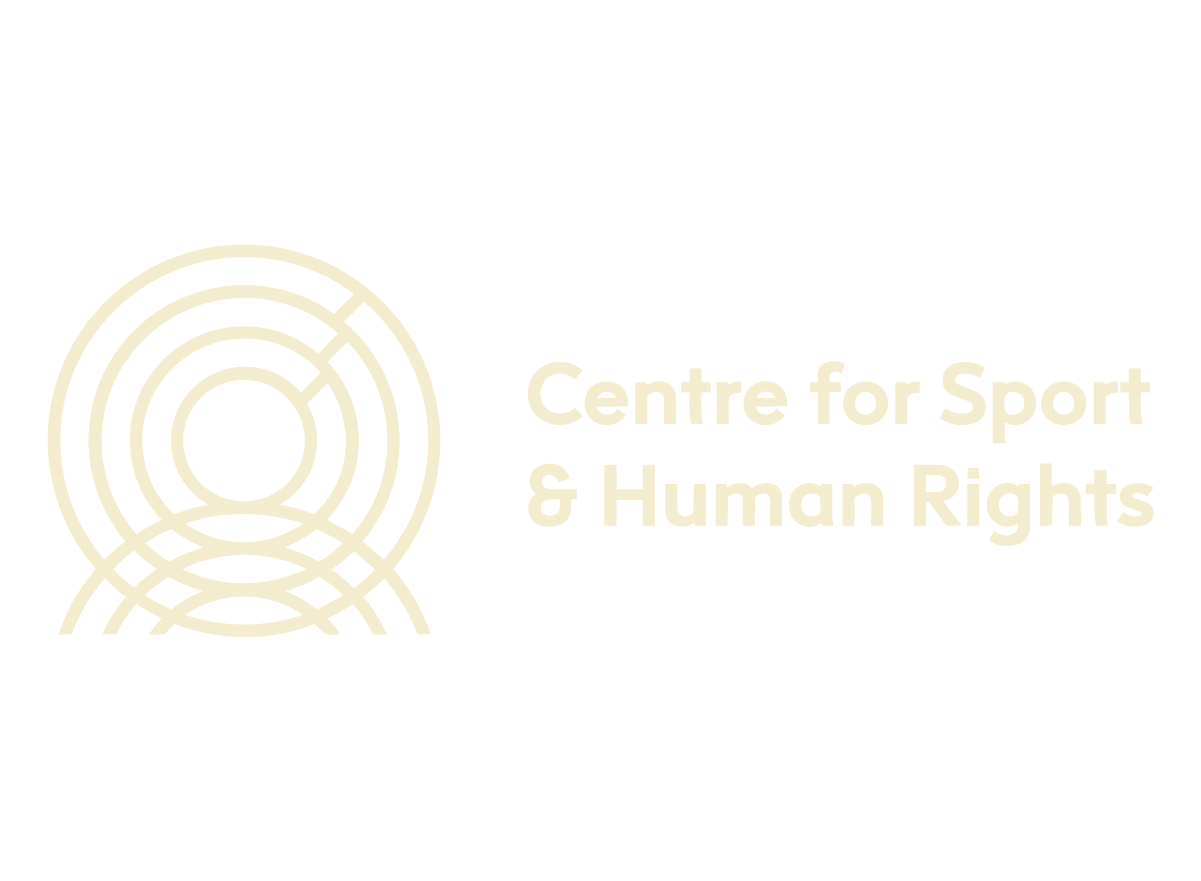 Logo of the Centre for Sport & Human Rights featuring concentric circles and the organization name in beige on a black background.