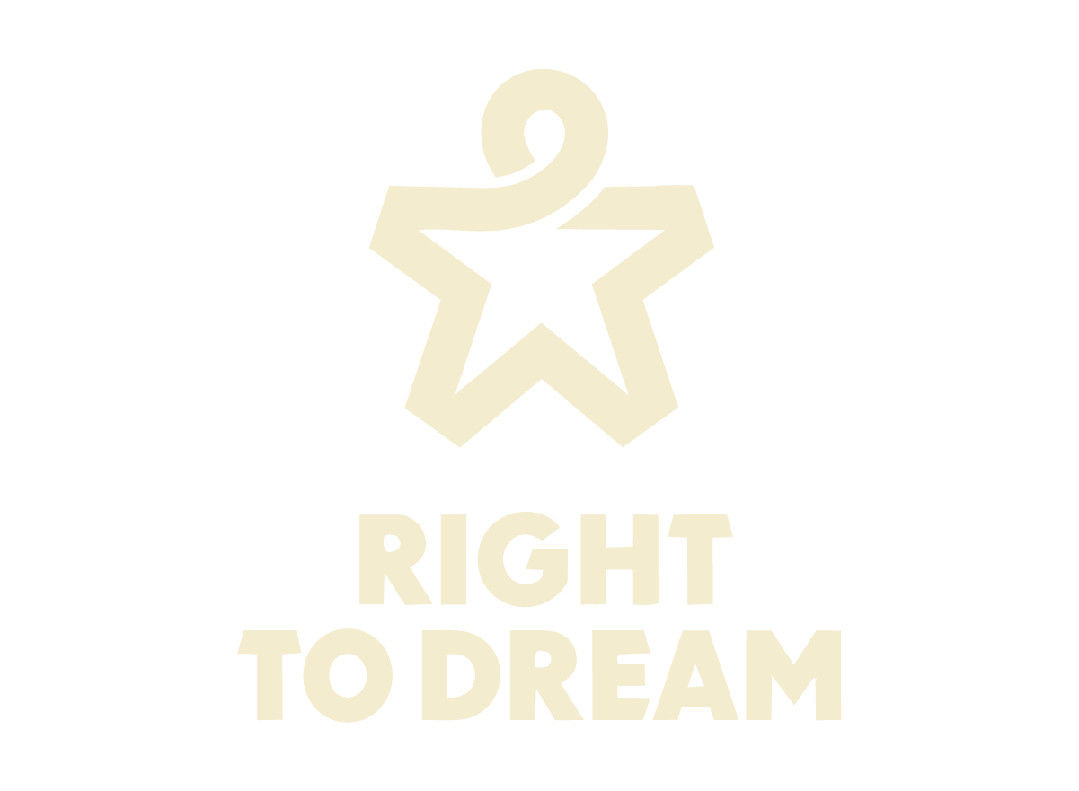 Logo featuring a stylized star with a swirl above, and the text "RIGHT TO DREAM" below.