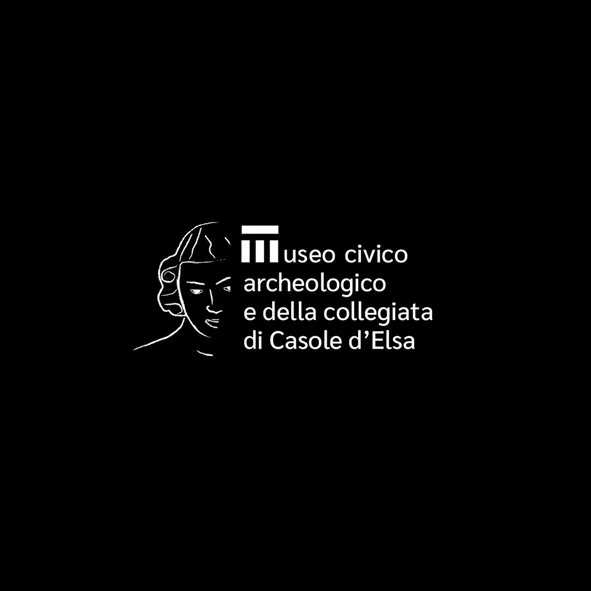 Logo of Civico Archeologico and Collegiata di Casole d'Elsa, with a minimalist line drawing of a woman's face on a black background.
