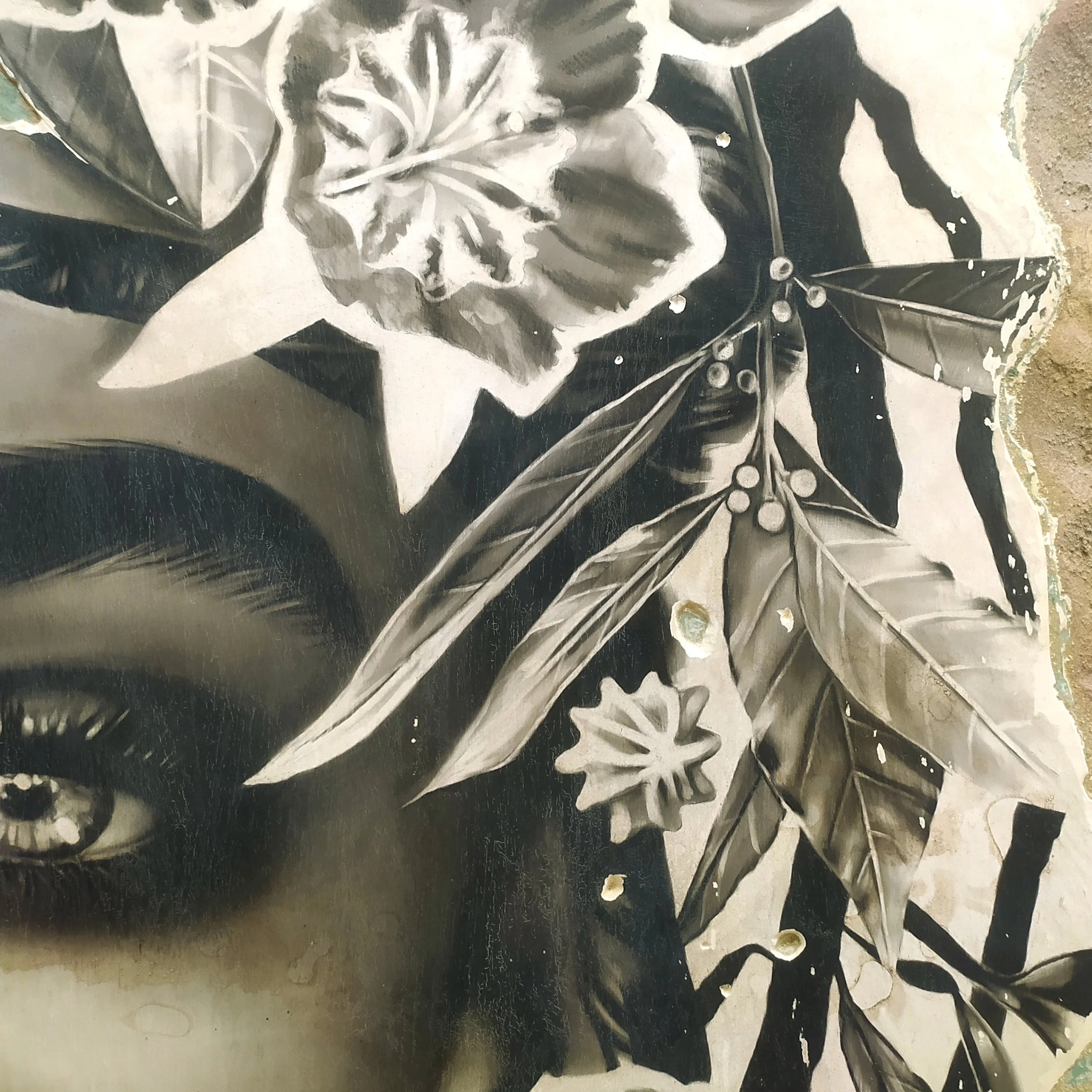 Toni Alfano, Portrait of Daphne, 2024 - Charcoal/Descialbo/mixed media, detail