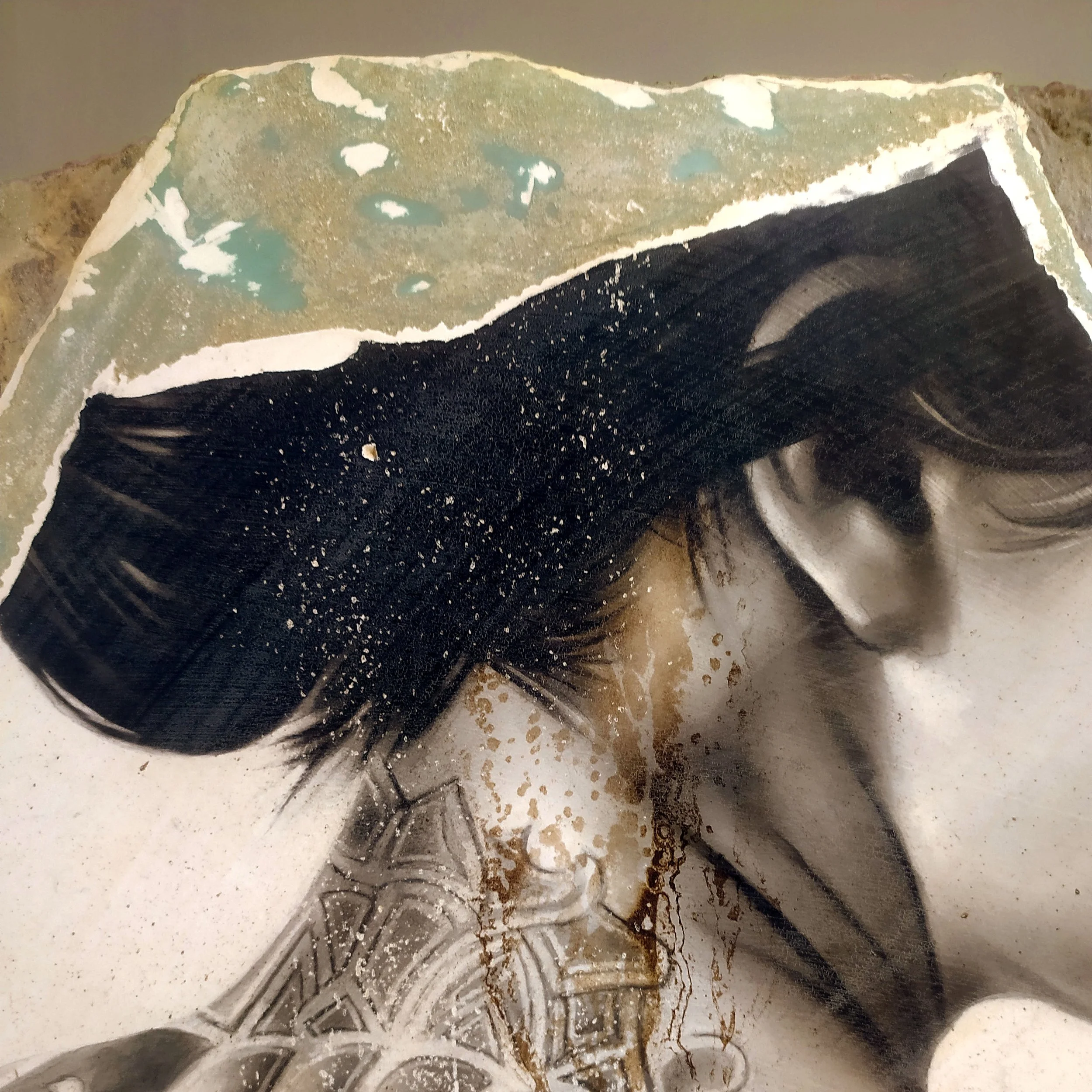 Toni Alfano, Being and Time (ukiyo), 2026 - Charcoal/Descialbo/mixed media, detail