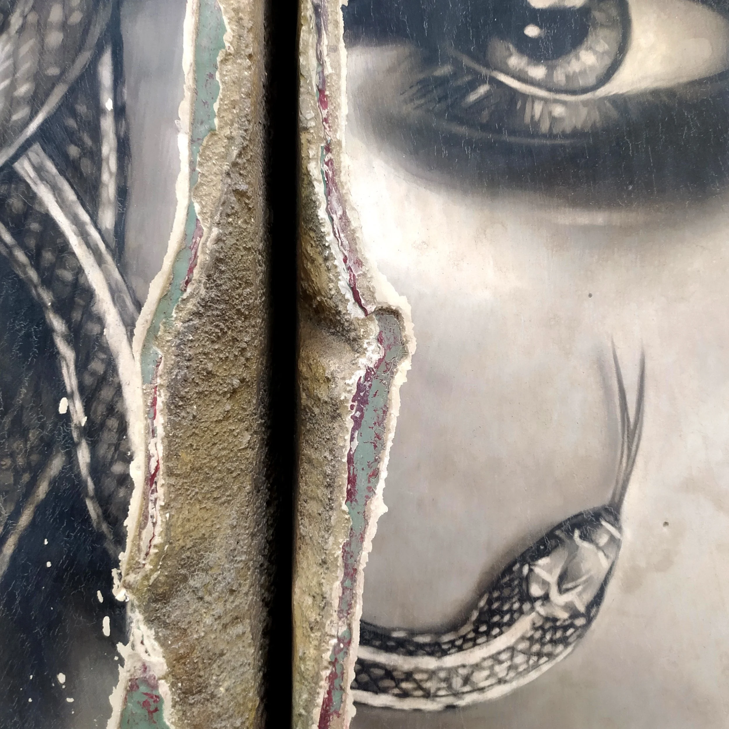 Toni Alfano, Portrait of Medusa, 2024 - Charcoal/Descialbo/mixed media, detail