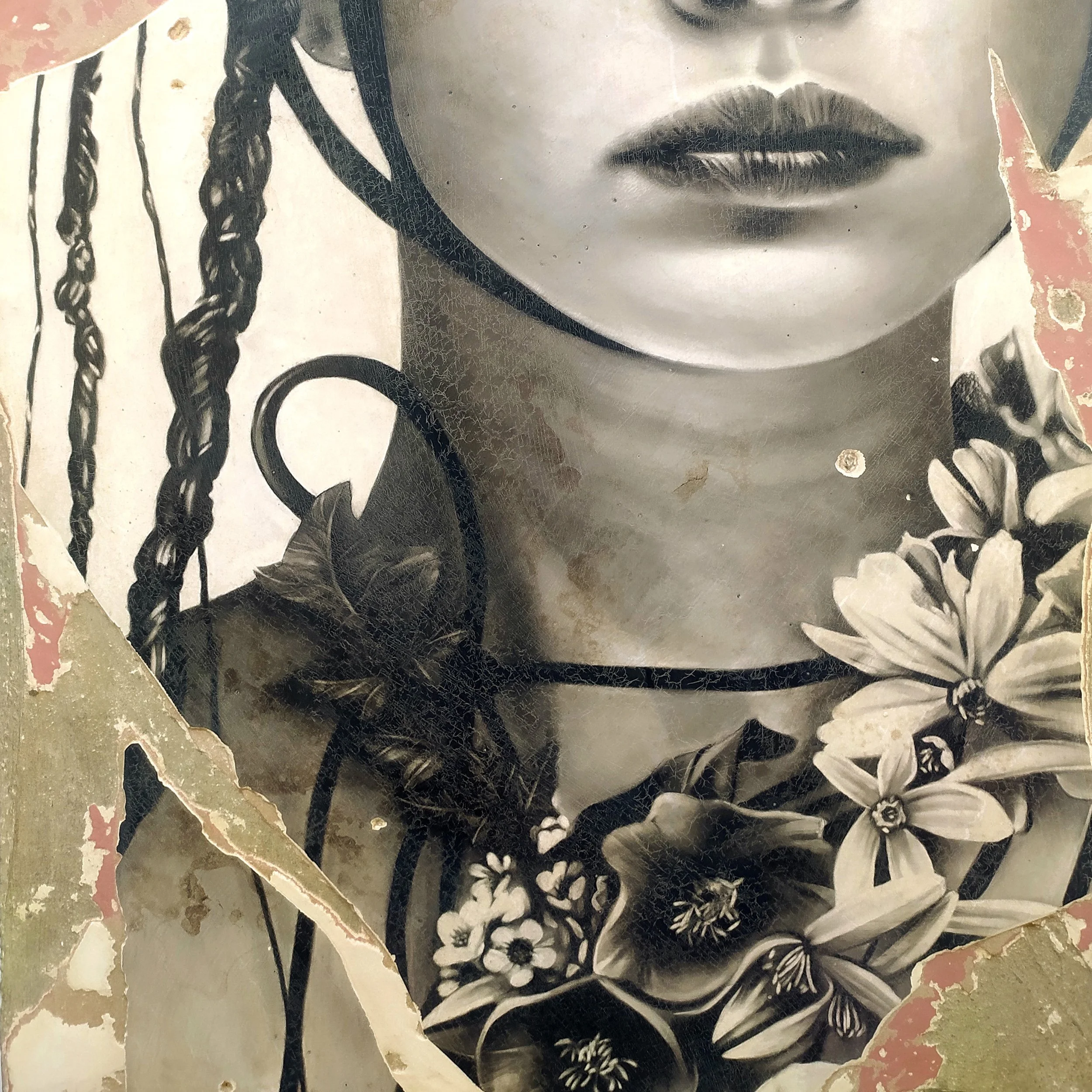 Toni Alfano, Portrait of Persephone, 2024 - Charcoal/Descialbo/mixed media, detail
