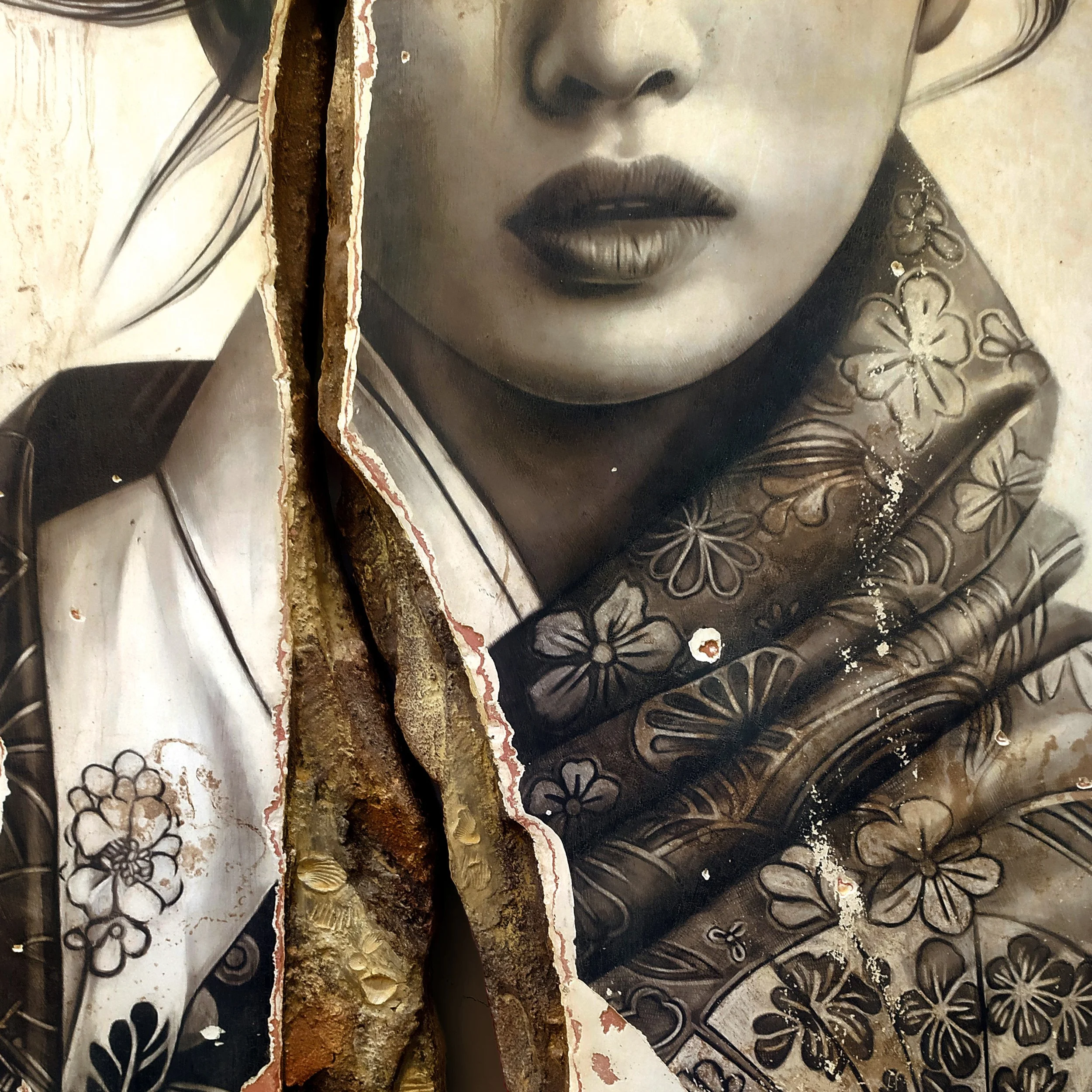 Toni Alfano, Being and Time (23), 2025 - Charcoal/Descialbo/mixed media, detail - (private collection - Gent, BE)