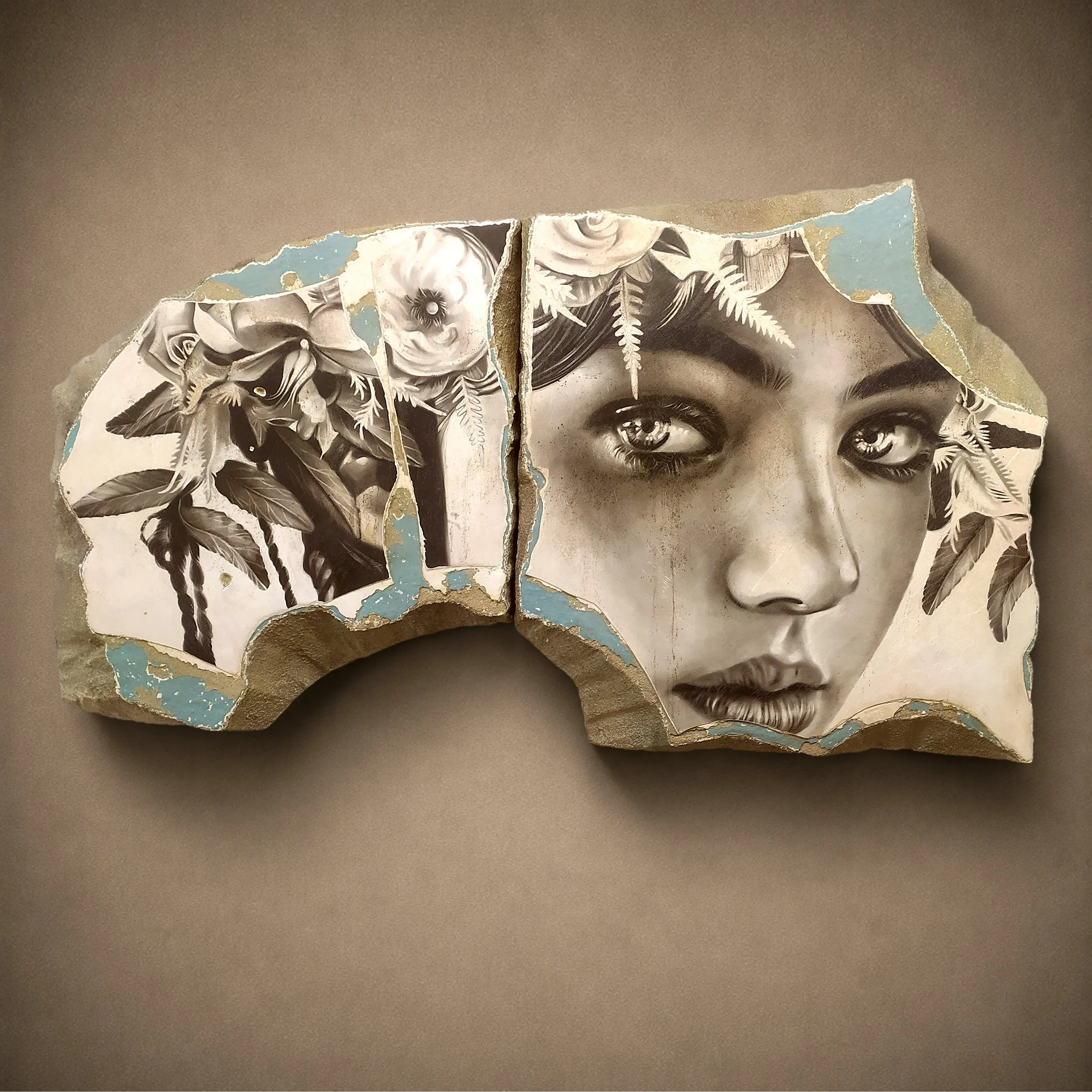 Toni Alfano, Portrait of Demeter, 2024 - Charcoal/Descialbo/mixed media, 63x113 cm