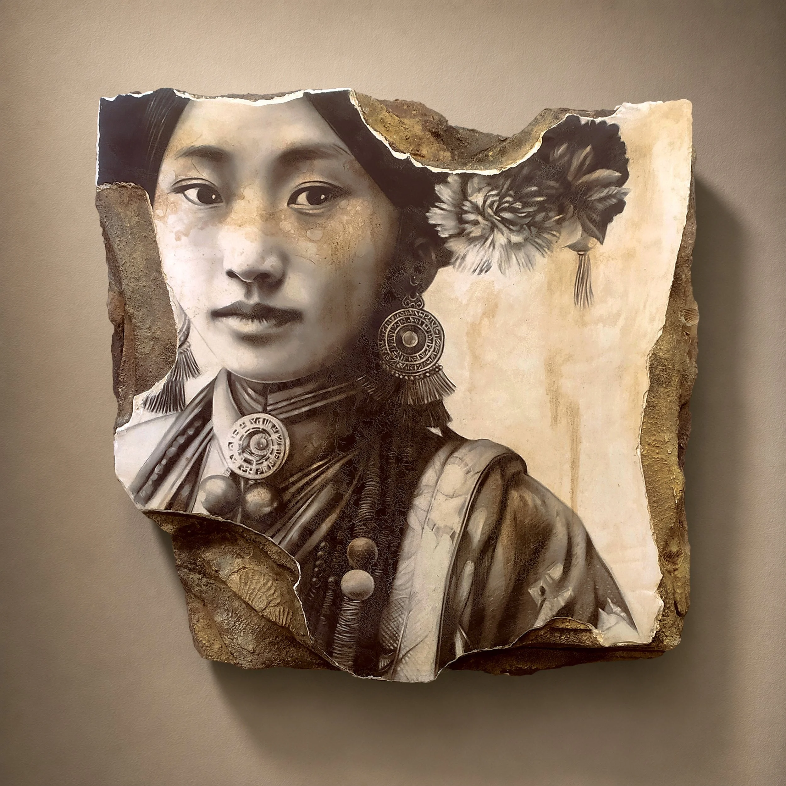 Toni Alfano, Being and Time (06), 2024 - Charcoal/Descialbo/mixed media, 58x58 cm - (private collection - London, UK)