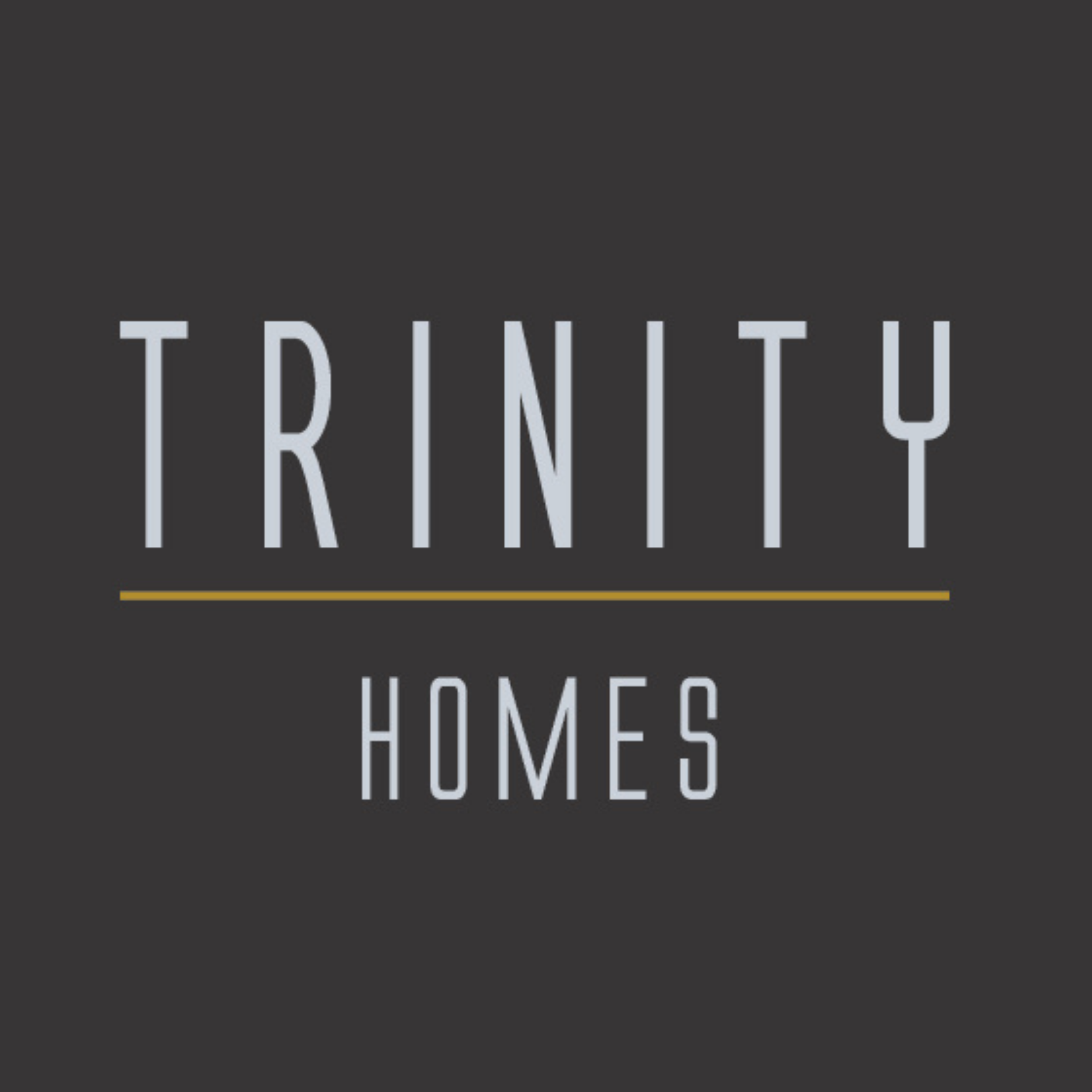 Logo for Trinty Homes with stylized text on a dark background.