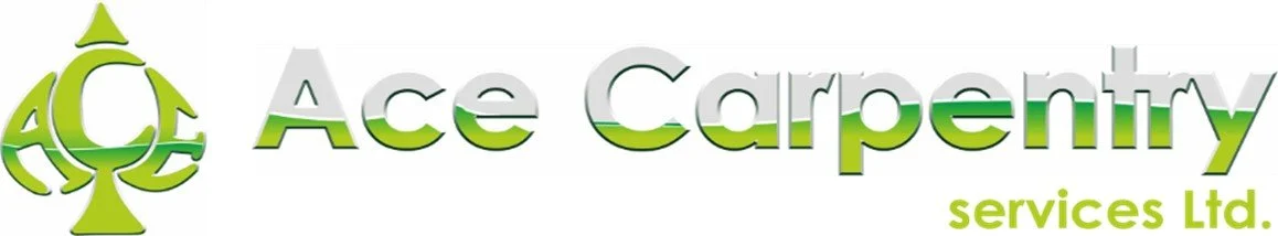 Logo for Ace Carpentry Services Ltd., featuring a green and gray compass symbol and text in green and gray.