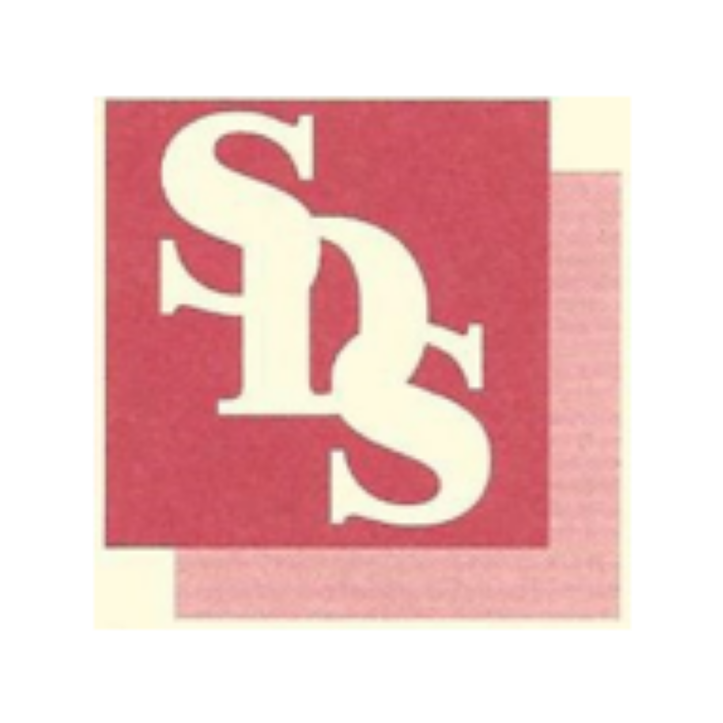 A red square with overlapping white and pink squares, with the white 