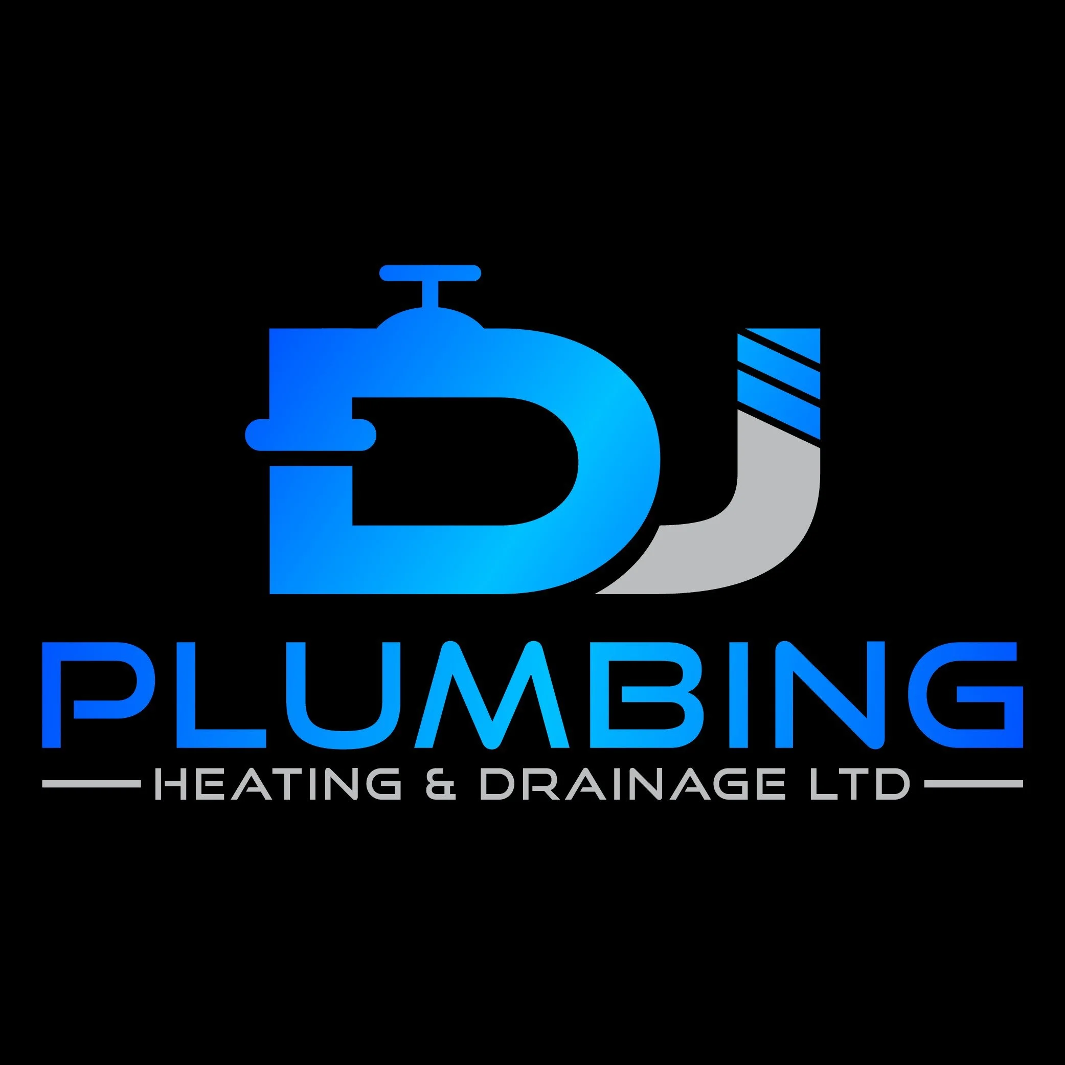 A logo for a plumbing business featuring a stylized blue and gray water valve or pipe graphic, with the word 'PLUMBING' in blue capital letters below and 'HEATING & DRAINAGE LTD' in gray capital letters beneath that.