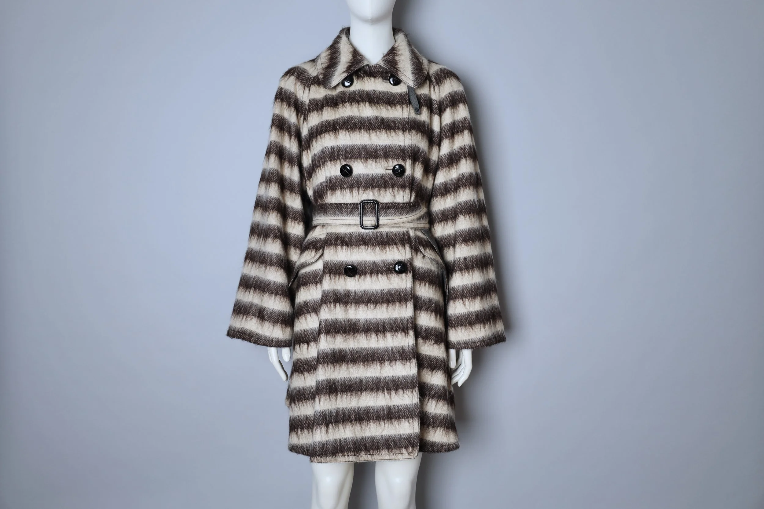 1990s Jean Paul Gaultier Femme reversible striped mohair trench coat