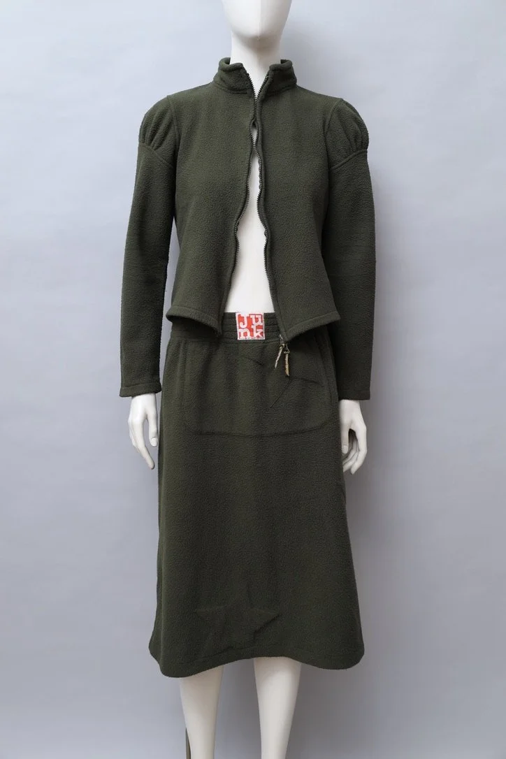 JUNK by Junko Shimada khaki green fleece jacket and skirt set