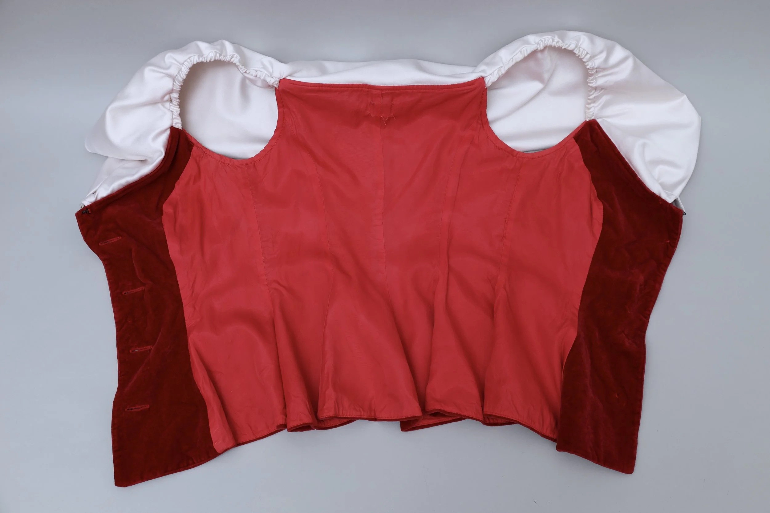 1990s Vivienne Westwood red velvet and white satin vest lining