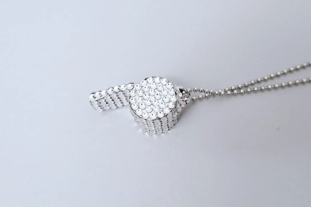 Irina Volkonskii silver toned rhinestone whistle ball chain necklace