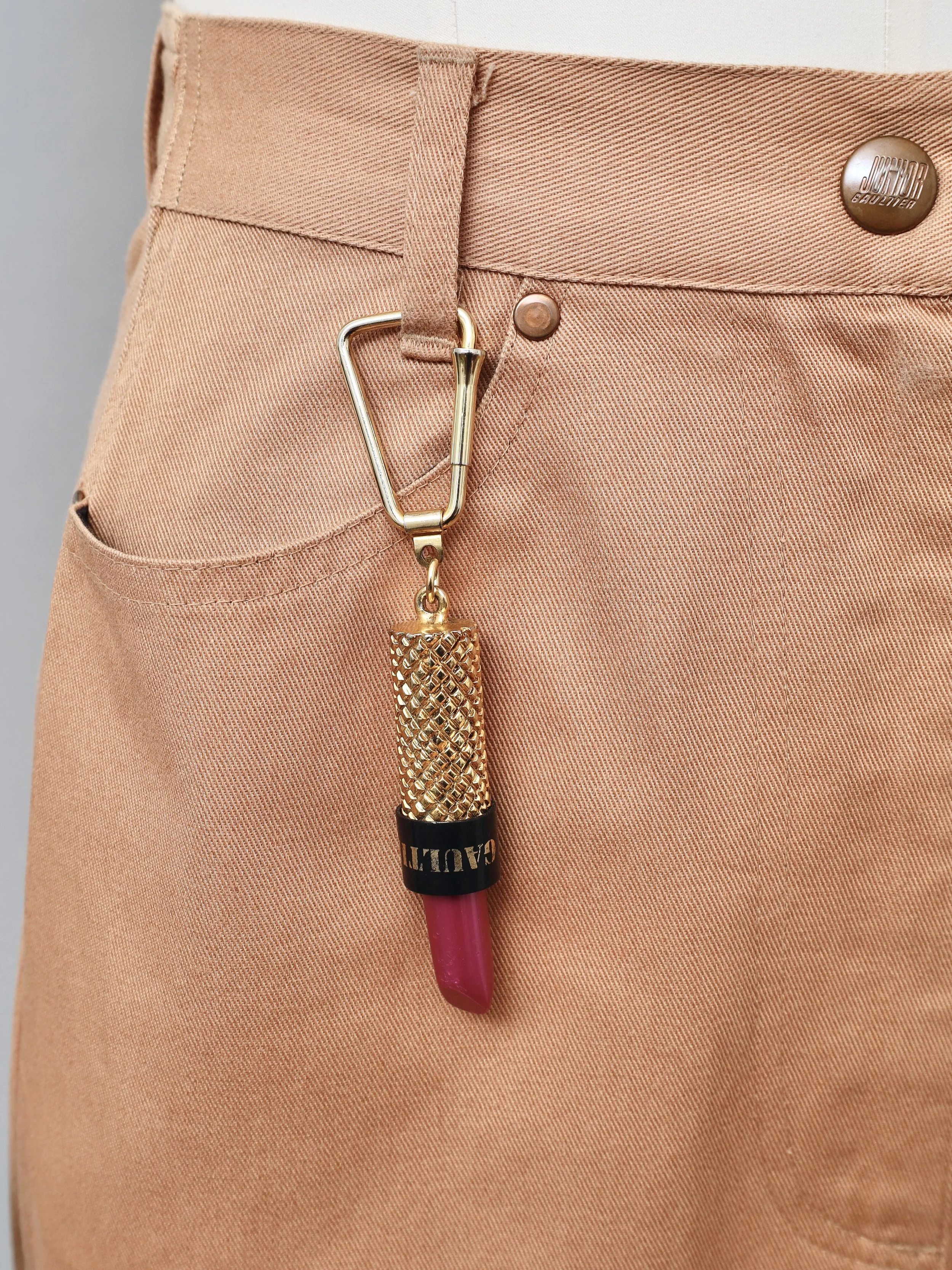 1980s Jean Paul Gaultier pink lipstick carabiner keychain