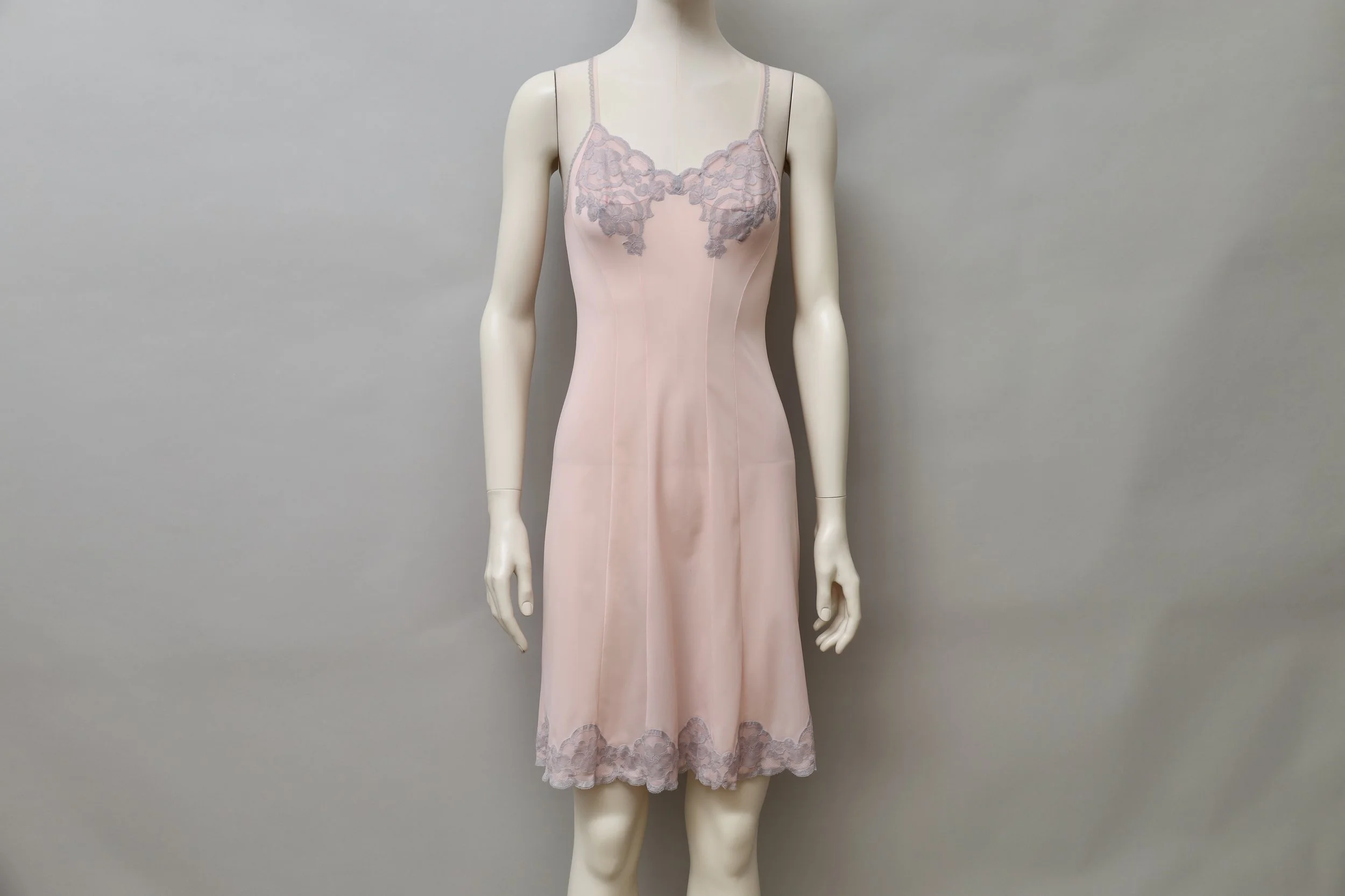 1960s deadstock Neyret Paris salmon rose nylon lace slip dress