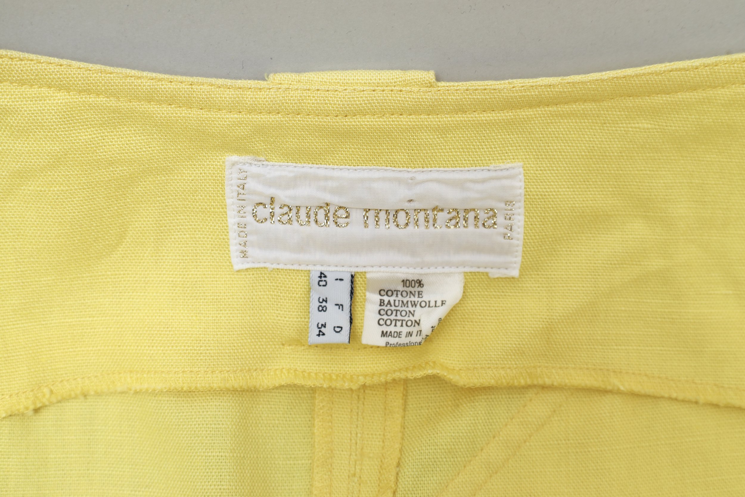 1980s Claude Montana yellow cotton asymmetrical wrap skirt