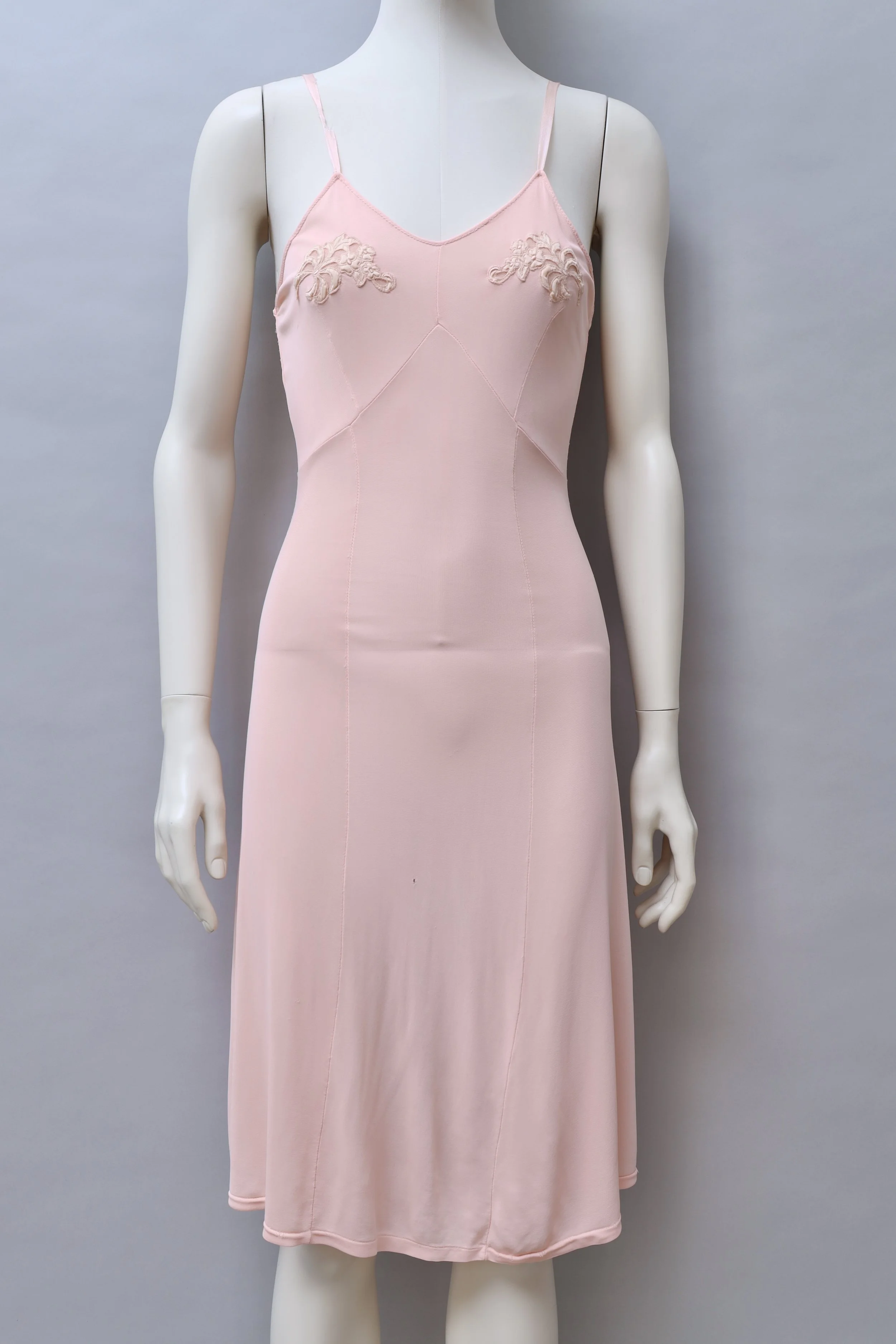 1960s vintage French peach floral appliqué rayon slip dress