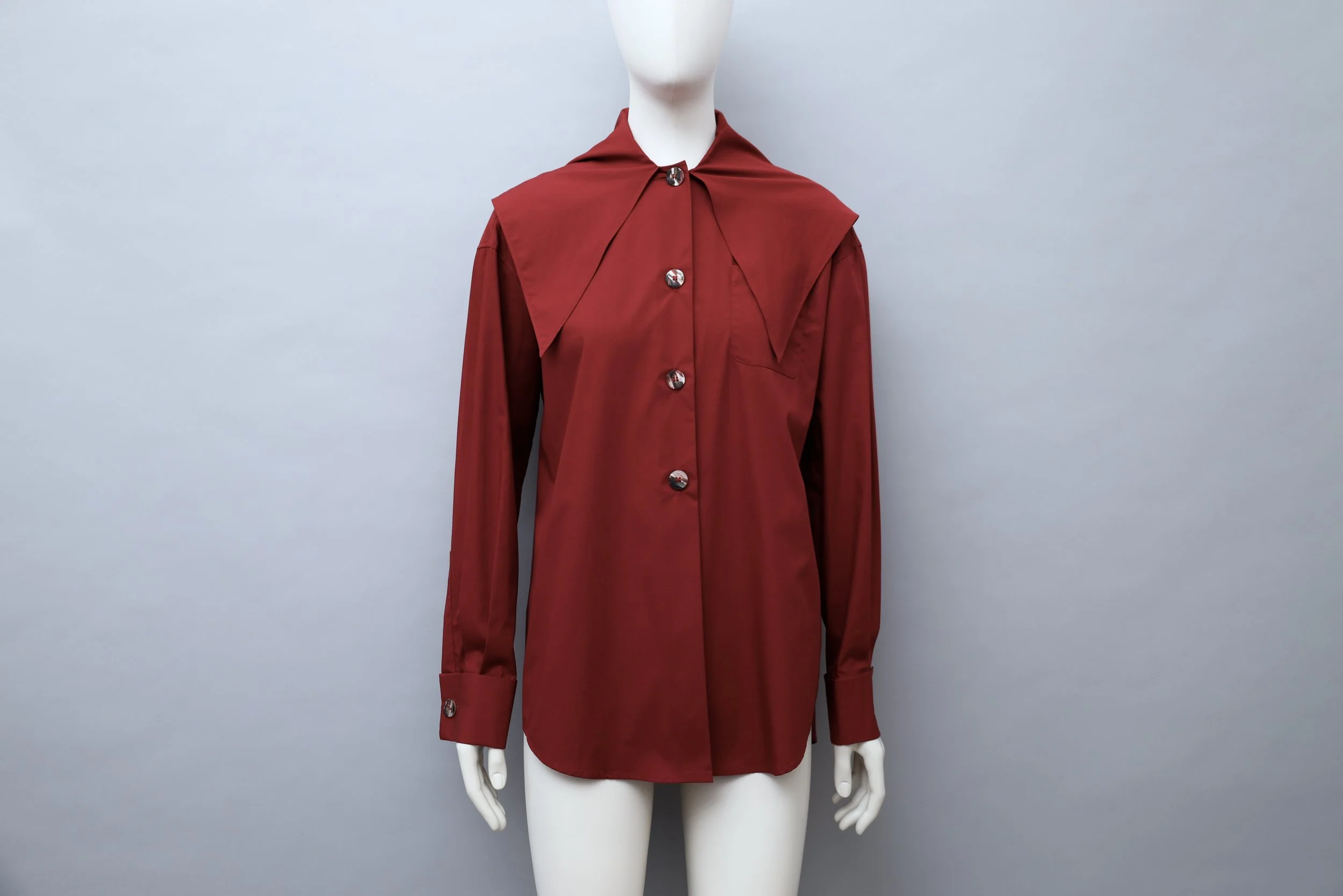 F/W 1994 Romeo Gigli crimson red triangle collar blouse