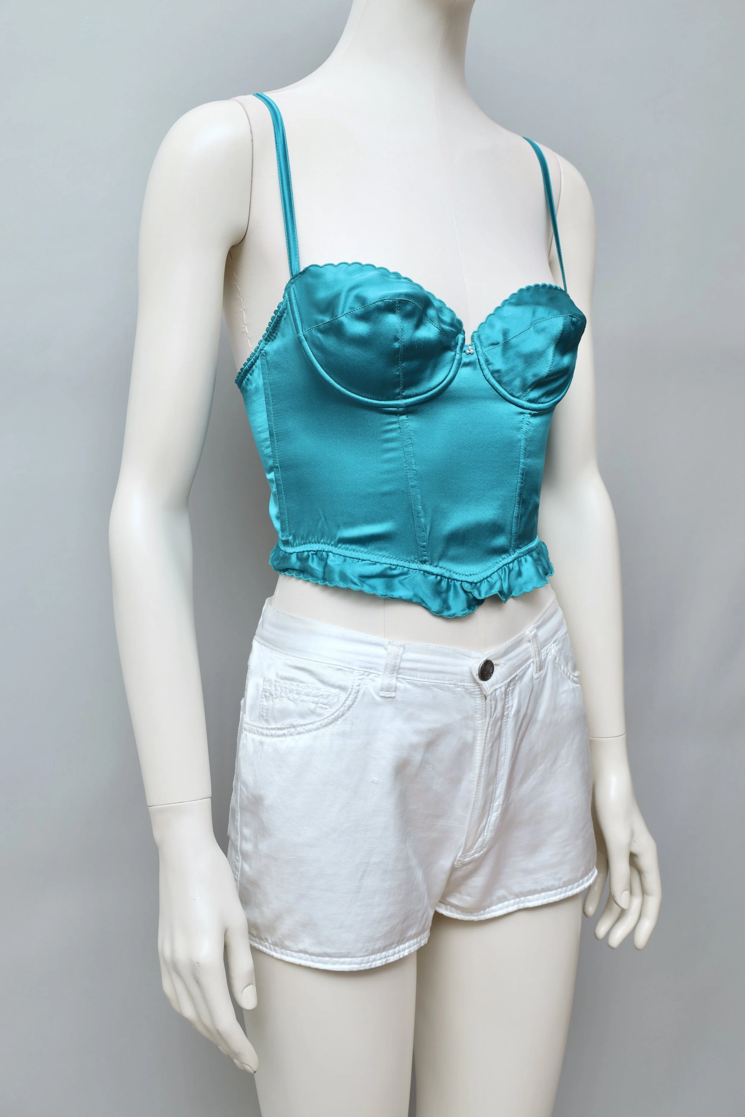 1980s deadstock Italian vintage lustrous turquoise silk bustier