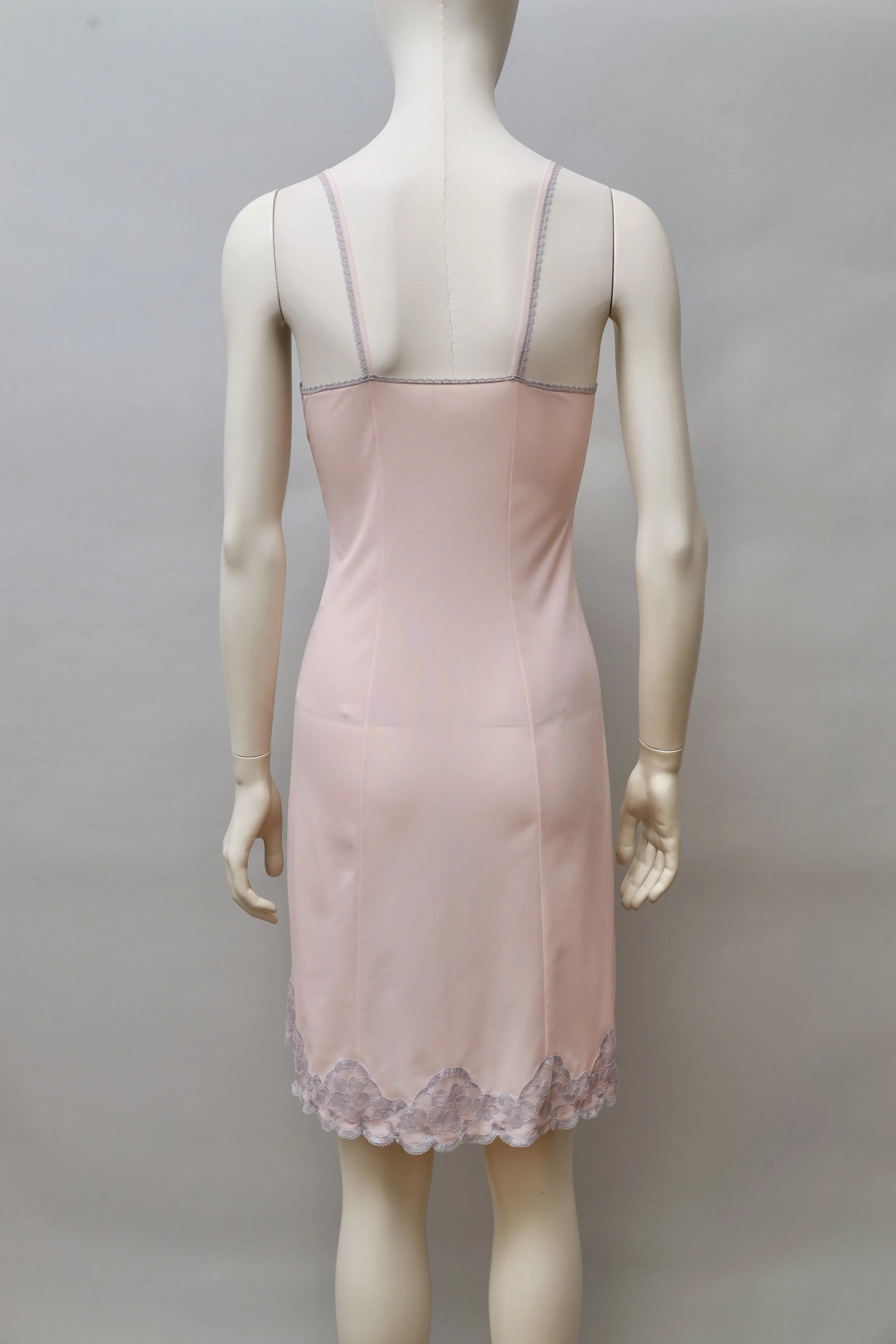 1960s deadstock Neyret Paris salmon rose nylon lace slip dress back