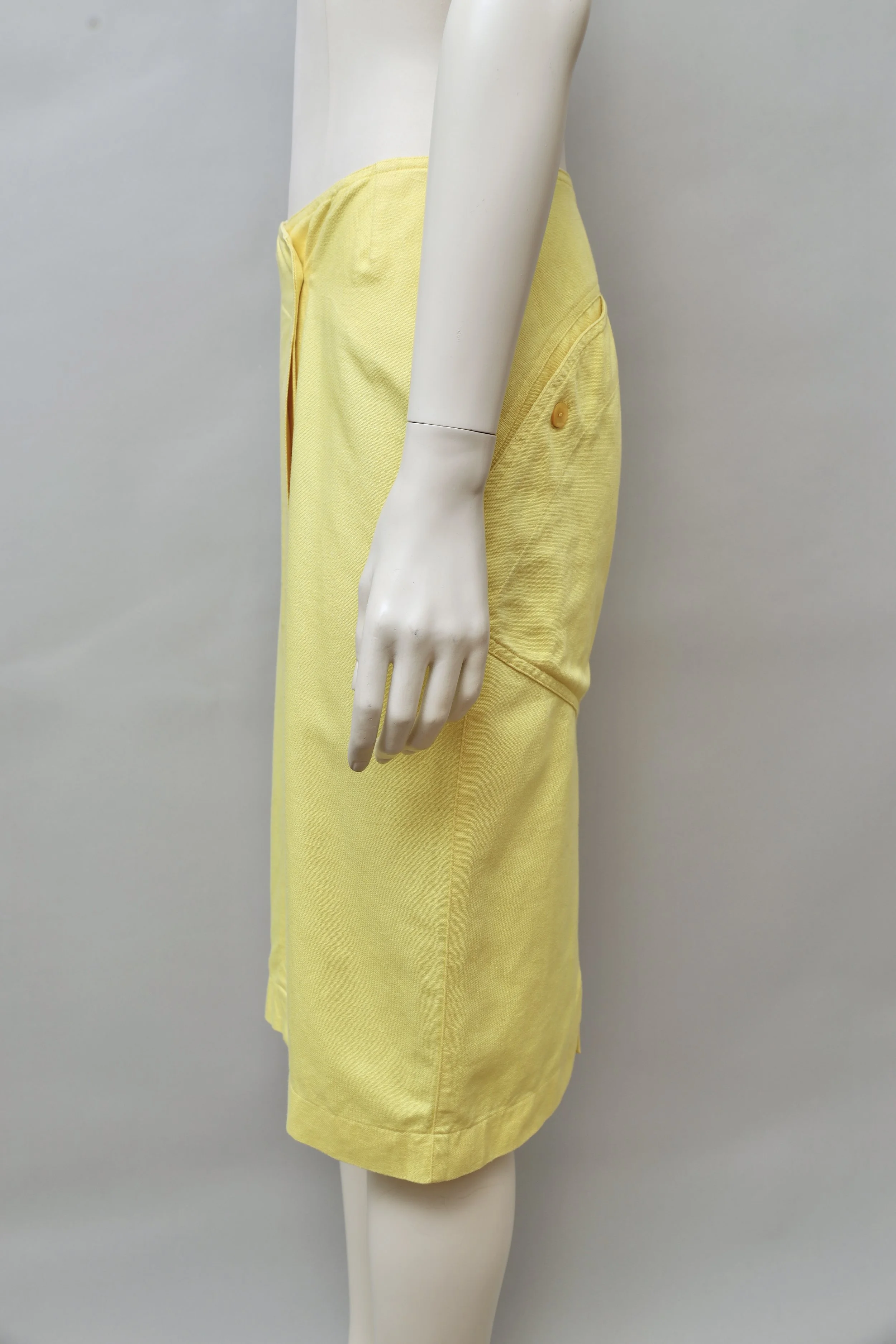 1980s Claude Montana yellow cotton asymmetrical wrap skirt