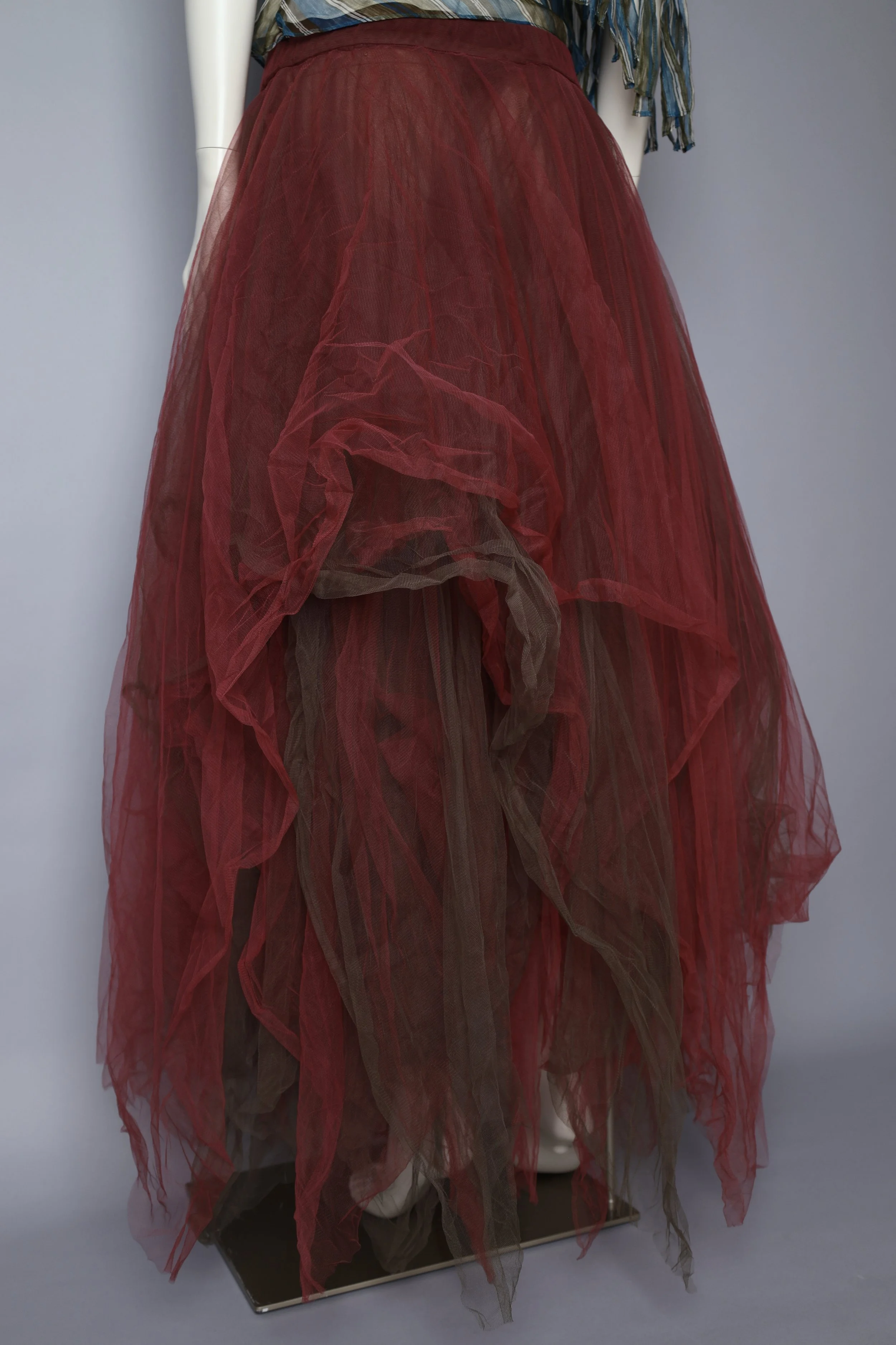 F/W 1994 G Gigli by Romeo Gigli burgundy and grey tulle skirt