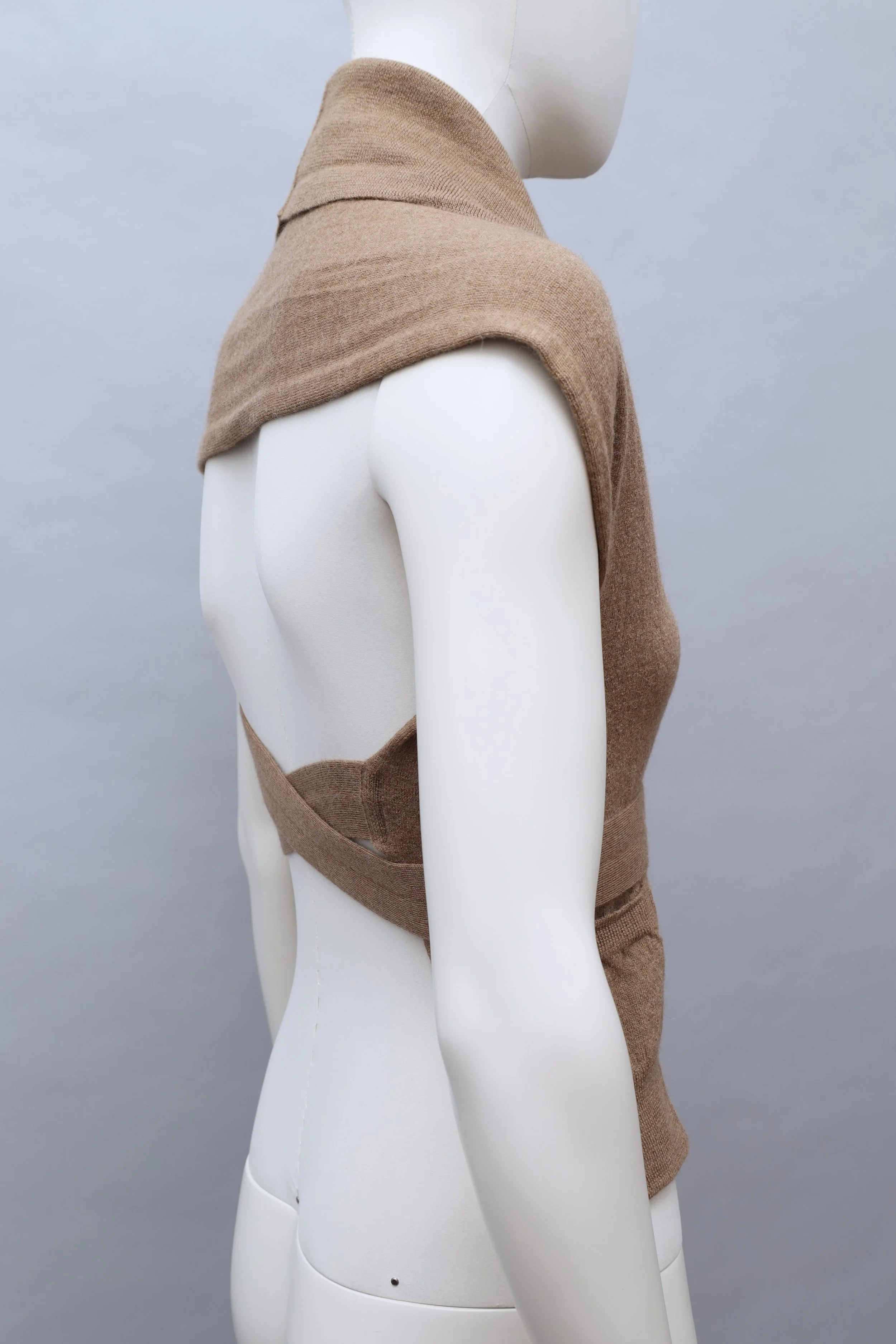 2000s Jean Paul Gaultier tan wool knit wrap capelet