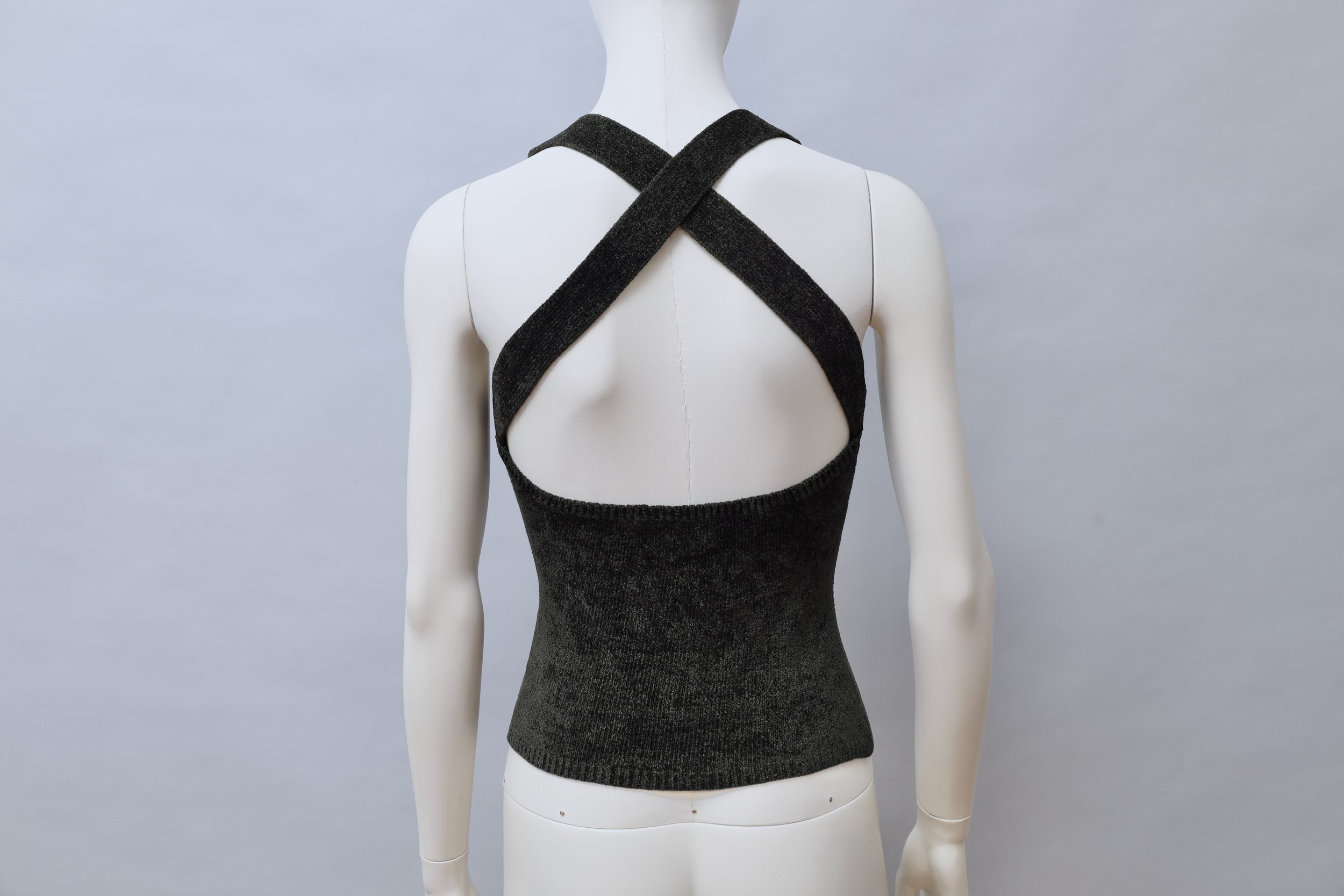 1990s Cacharel dark green chenille cross back top